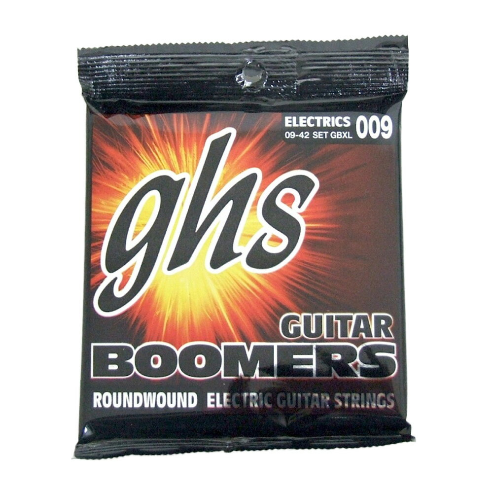 GHS Boomers GBXL 09-42 エレキギター弦1964年に発売されてからいまやBoomersはGHSのフラグシップとなりました。「パワーストリング」と呼ばれ、その力強いサウンドはあらゆるジャンルのプレーヤーに愛用されています。丸いコアにタイトに巻きつけたニッケルメッキ・スチールのラウンドワウンド弦です。独自開発のDynamiteAlloy（ダイナマイトアロイ）合金製で、明るい音色とロングサスティーンが特徴です。Roundwound Nickel-Plated Steelゲージ：.009 .011 .016 DY24 DY32 DY42DY=Dynamite Alloy1セットでの販売です。　