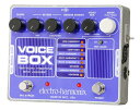 エレクトロハーモニクス Voice Box ヴォーカルエフェクター です。Voice Boxは、メインヴォーカルから2〜4パートのハーモニーを、ニュアンスやグリッサンドまで忠実に生成するヴォーカル・シンセ・プロセッサーです。ギターやキーボード等、INST入力に接続した楽器からキーを自動で読み取り、正確なハーモニーを生み出します。加えてシンセロボットサウンドを生むヴォコーダー・モード、ホイッスルなどユニークなエフェクトを生むユニゾンモード等も搭載。フォルマントを変化させてハーモニー声の性別を変えるGender Bender機能、ドライ音やハーモニー音をそれぞれ独立してコントロール可能なスタジオ・クオリティのリバーブを搭載。刺激的で優れたヴォーカルエフェクトは、ソロパフォーマンスやレコーディング等でオーディエンスやリスナーに衝撃を与えます。振り返ってみれば、Diana RossにはSupremesが、Brian WilsonにはBeach Boysが、Kraftwerkにはロボットがいました。そして、あなたにはこのVoice Boxという強い味方があるのです。＜特長＞インテリジェント・ヴォーカル・ハーモニー：演奏した楽器のコードや歌った音に追従して2〜4パートのハーモニーを生成。ナチュラルなグリッサンド：原音に合わせてスムーズかつ自然にピッチが変化。様々な楽器に対応可能：プラグインした楽器を正確にトラッキング可能。ヴォコーダー・モード搭載。3種のデュアル・ハーモニー・モード、3種のマルチ・ハーモニー・モード、オクターブ・モード搭載。独自のホイッスルモード搭載。リアルなハーモニーを生成するプロ品質のピッチシフト・アルゴリズム。Gender Bender機能：ハーモニー声質の性別を変えられます。Voice Mixノブにてハーモニーのミックスを調整可能。原音／ハーモニーそれぞれに独立してリバーブコントロール搭載。ファントム電源／ゲインスイッチ搭載マイクプリアンプ内蔵。XLRバランス出力。ハイインピーダンス、低ノイズ・インスト入力。ユーザープリセット × 9可能。耐久性が高くコンパクトなダイキャスト・シャーシ。専用ACアダプター付属。＜搭載モード＞Low Harmony：3度、5度下を生成可能High Harmony：3度、5度上を生成可能Low+High：3度下と3度上を生成可能Multi Harmony：原音の上下ハーモニーとオクターブ音を生成（3タイプ）Octave：原音の上下のオクターブ音を生成Whistle：原音のオクターブ上で口笛音を生成Vocoder：ヴォコーダーとして使用可能Unison：ピッチを変えずに声質を変化＜特性＞寸法：144W×119D×60Hmm重量：550g電源：アダプター（9.6V DCセンター・マイナス）