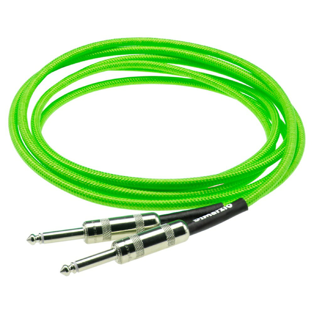 Dimarzio（ディマジオ） EP1718SS NEON GREEN ギターケーブル です。蛍光色のナイロン・オーバージャケットは、ステージでも存在感をアピールします。DiMarzio Guitar & Instrumentケーブルは、ギター、ベース、キーボードなどからアンプへ接続するために最適シールド・ケーブルで、ストレ ートでクリアなサウンドを持ちながら、ノイズに強く、しかも非常に丈夫です。過酷なテストを繰り返しても、他のケーブルでは追随できないタ フさを実現しています。信頼性の高いスイッチクラフト社製プラグを使用し、静電容量の低いアメリカ製の高品質な銅線を採用することで、ス テージ・ノイズの低減、高フリケンシー・レスポンスを実現しています。丈夫なナイロン・オーバー・ジャケットによって巻き癖や捻れが起こらず、 常に真っ直ぐになる特性を持っています。従って、ケーブル同士が絡み合うこともありません。編み組みの銅線とコンダクティヴPVCでのシー ルディング効果は非常に高く、PVCのジャケットの上よりナイロンのオーバージャケット(編み組み)は外観上も特徴となりますが、芯線の断 線などを起こさず、通常のジャケットに比べ非常に強いケーブルを作る要因となっています。ターミナル部分の接合は通電効率を下げること のない高品質なシルバーハンダを採用しています。ハンダ付けを含め、一貫してアメリカ自社内で製作した”Made in U.S.A.”です。長さ：　約5.4m形状：　SS（ストレート - ストレート）カラー：　NEON GREEN（ネオングリーン）