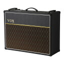 VOX AC30C2X フルチューブ ギターアンプサウンドはそのままに、現代のニーズにもマッチするクラシックチューブアンプ、カスタムシリーズ。VOX AC30は、この数十年間、1960年代の「ブリティッシュ・インベージョン」の原動力となったサウンドを象徴してきました。クラシックなAC30のデザインをベースに開発した新生カスタム・シリーズ、AC30C2Xは数々の最新機能を装備し、VOX史上最も自由度の高いAC30と言えるでしょう。進化するトーンVOXカスタム・シリーズ・アンプはノーマル、トップ・ブーストの2チャンネルを搭載しています。各チャンネルには専用のボリューム・コントロールを装備し、トップ・ブースト・チャンネルはインタラクティブなトレブル／ベース・トーン・コントロールを備えています。パワフルな2チャンネル方式により、自在なサウンド・メイキングを可能にしています。カスタムメードのクラシック・サウンドも容易に作ることができます。いずれのチャンネルもマスター・セクションにTONE CUT／ボリューム・コントロールを備えています。TONE CUTコントロールは、プリアンプ段でなくパワー段にて作動するため、更なるトーン・シェーピングを可能にします。マスター・ボリューム・コントロールは各チャンネル・ボリュームと連動して、最適なゲイン・レベル設定を可能にします。個々のボリュームとマスター・ボリュームのバランスを取ることで、VOX特有のきらびやかなクリーン・トーンから音圧感のあるオーバードライブ・サウンドまで幅広くカバーします。躍動するサウンドVOXクラシック・トレモロ・エフェクトを使って、カスタム・シリーズ・アンプでのサウンド・メイキングを思いのままにお楽しみいただけます。エフェクトのスピードとデプスが調整でき、納得ゆく音作りが可能です。暖かいスプリング・リバーブもカスタム・シリーズ・アンプの全モデルに導入。音に広がりを加えます。また、AC30C2とAC30C2Xでは、リバーブ・セクションにもトーン・コントロールが搭載されています。いずれのアンプもVOX VFS2Aフット・スイッチ（別売り）を使用すれば、プレイ中のリバーブやトレモロのオン／オフ切り替えも容易です。カスタム・シリーズ・アンプ各モデルには、トゥルー・バイパスが可能なエフェクト・ループも搭載しました。パワー・シェアリングカスタム・シリーズのコンボ・アンプは両モデルとも3 x 12AX7プリアンプ・チューブを採用。AC30C2/AC30C2Xは4 x EL84チューブを搭載し、AC30C2Xは12インチCelestion Almico Blueスピーカーから30W出力。AC30C2/AC30C2Xは、切り替え可能な8Ω/16Ω端子を搭載。この端子に外部スピーカー・キャビネットを接続できます（この端子使用時には内蔵スピーカーからは出力されません）。また、拡張スピーカー端子（Extension）に16Ωの外部キャビネットを接続して内蔵スピーカーと併用すれば、圧倒的に手応えあるサウンドが得られます。出力：30W RMS(16Ω)スピーカー：AC30C2X＝Celestion 製Alnico Blue 12インチ・スピーカー(8Ω) x 2入力端子：INPUT（TOP BOOST HI/LO)ジャック、INPUT（NORMAL HI/LO)ジャック、FX RETURNジャック、FOOT SWITCH ジャック出力端子：POWER OUTPUT (EXTENSION) ジャック、POWER OUTPUT (EXTERNAL)ジャック、FX SENDジャックサイズ：702（W）×265（D）×556（H）mm質量：32.2 kg