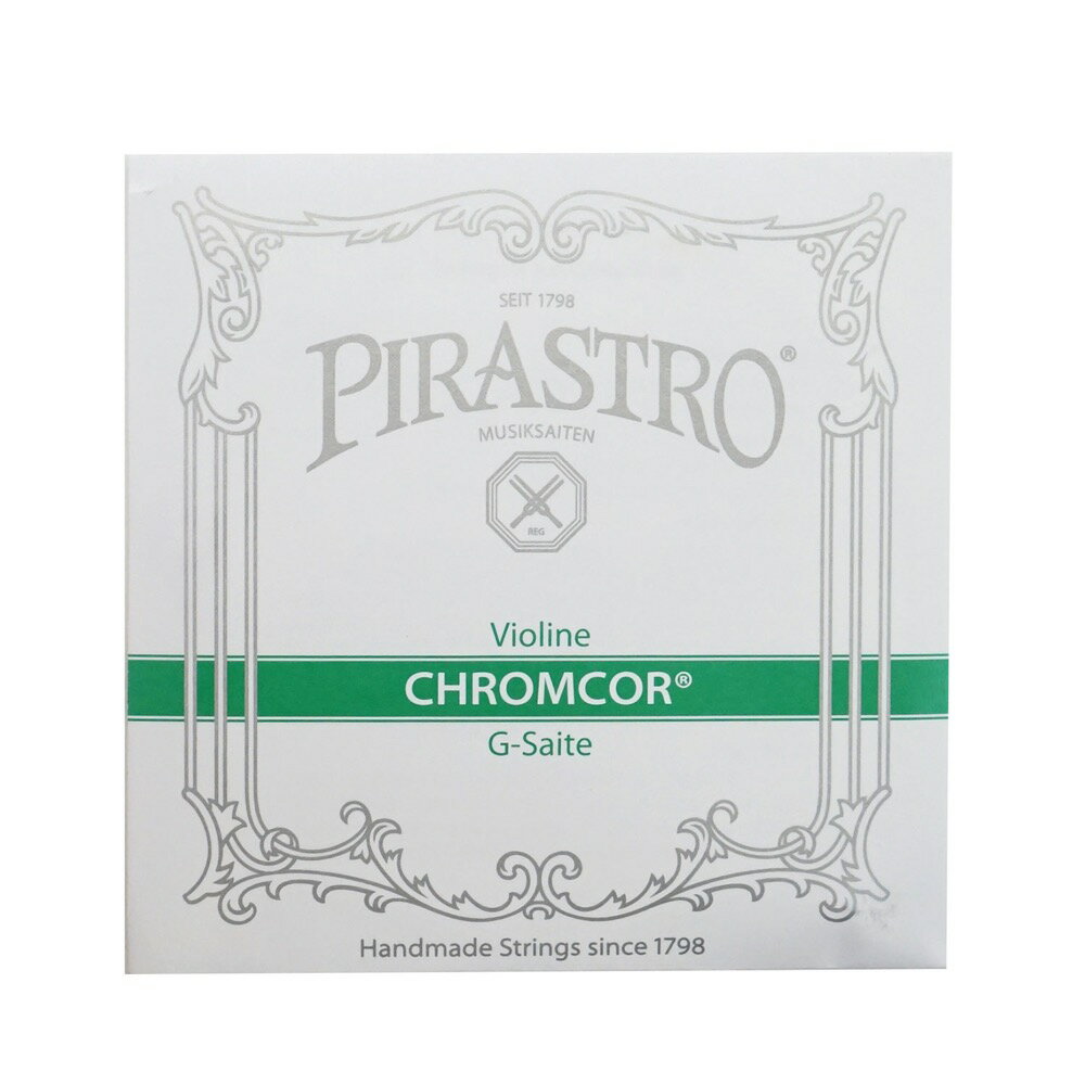 PIRASTRO Chromcor 319440 3/4+1/2 G線 ボールエンド バイオリン弦スチール製バイオリン弦の定番、ピラストロのクロム登録済みコアです。3/4および1/2サイズの分数バイオリン用、G線ボールエンドタイプになります。豊かで幅のある音質とスチール弦らしい量感が魅力。スチール弦としてはザラザラやキンキン感が少なく、耐久性も含めたコストパフォーマンスの面からも人気の高い弦となります。単品（1本のみ）販売です。G線：Steel/Crome Steel3/4および1/2サイズ用　