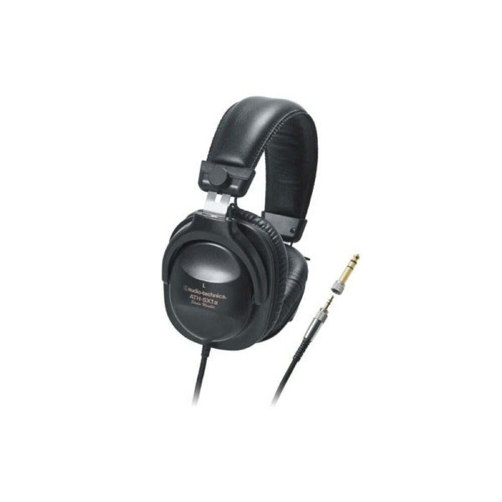 AUDIO-TECHNICA ATH-SX1a モニターヘッドホン軽量でコンパクト、放送現場での耐久性、使い回しの良さを高めた、プロ仕様のモニターヘッドフォン。コードの被覆にシルク糸を使用しています。HPコード、およびワタリコードの線材には、屈曲強度に優れた合金線を採用。スーパーハードコートダイアフラム。強磁力マグネットをドライバーユニットに採用。レザーをイヤーパッド、ヘッドパッドに採用。やわらかな使用感を実現しています。ケースを反転して、片耳モニターが可能です。40mmドライバーユニットを採用。邪魔にならない片出しコード（左側）。耐久性にすぐれた本体設計。型式：密閉ダイナミック型出力音圧レベル：100dB/mWドライバー：φ40mm、スーパーハードコートダイアフラム再生周波数特性：10〜32,000Hz最大許容入力：2,000mWインピーダンス：30Ω質量：250g(コード、プラグ含まず)プラグ：標準/ミニ金メッキステレオ2ウェイコード：2.5m 銅錫合金絹巻線