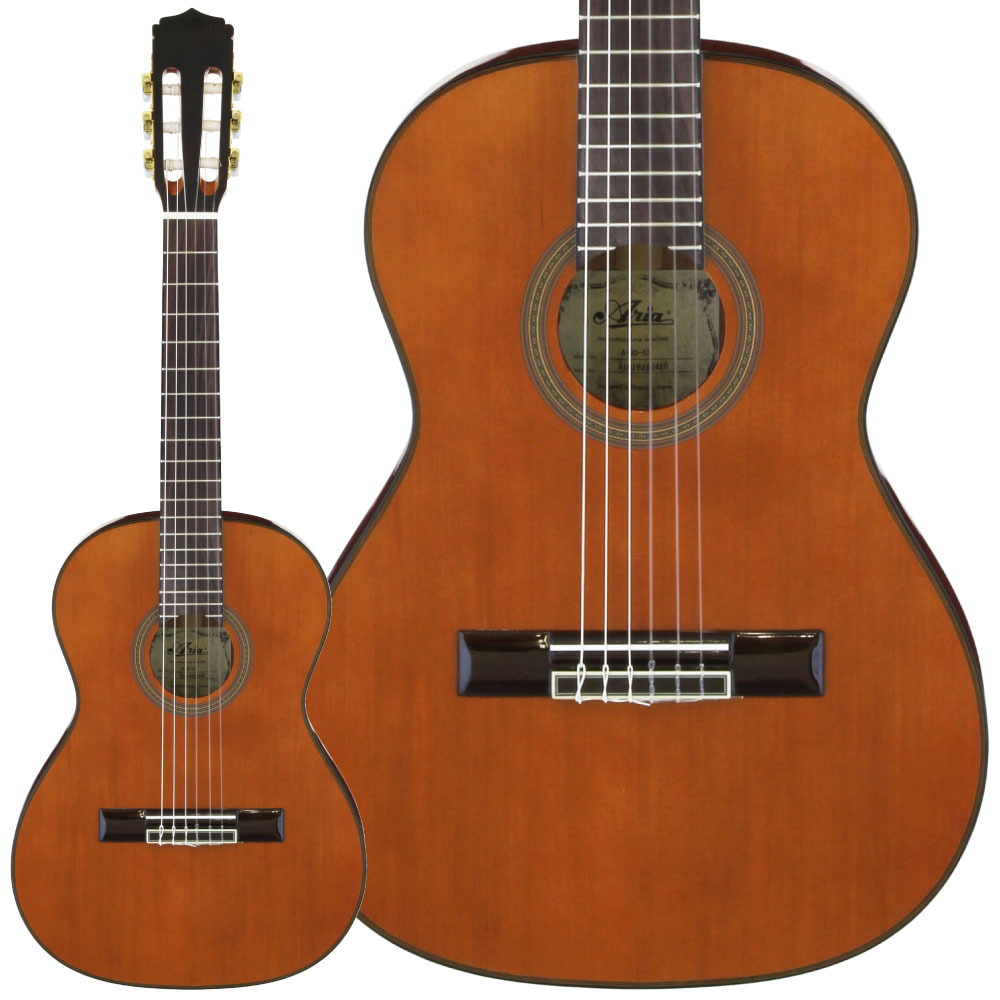 ARIA A-20-53 ミニサイズ クラシックギター単板トップを採用し本格的な鳴りを特徴とする、アリアクラシックギターのショートスケールモデル。気軽なトラベルギターとして、お子様のプラクティスギターとして最適なコンパクトギターです。ソフトケース付属。【Specifications】Top：Solid CedarBack ＆ Sides：SapelliNeck：NatoFingerboard：RosewoodScale：530 mm弦長530mm全長880mmナット幅48mm（一般的なギター： 弦長650mm、全長約1,000mm）　