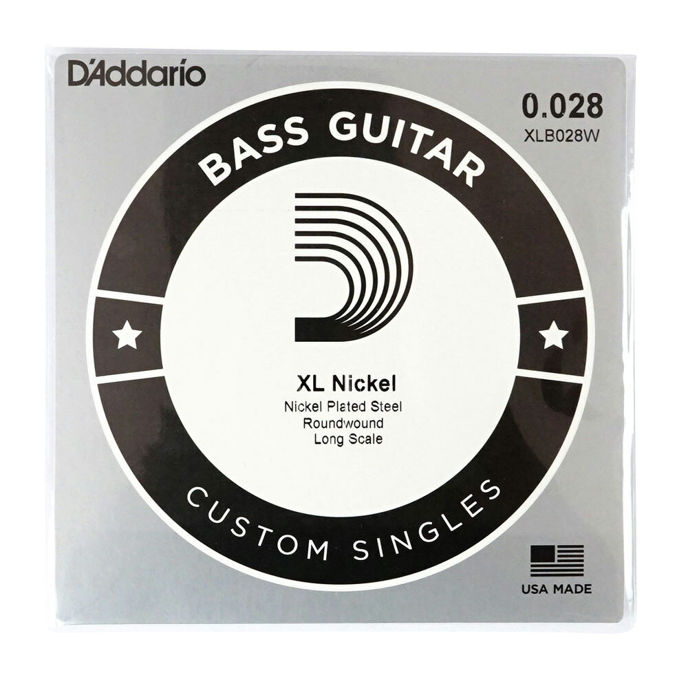 D'Addario（ダダリオ）XLB028W ベース用バラ弦D'Addario（ダダリオ）のべース用バラ弦「XLB028W」1本での販売です。ニッケル ラウンド ワウンド 028wロングスケール　