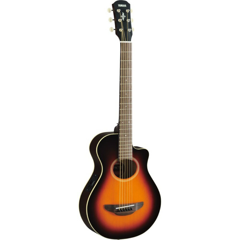 ヤマハ YAMAHA APX-T2 OVS トラベラーエレクトリックアコースティックギター屋外や旅先でも気軽に楽しめ、アンプに繋いでも本格的なサウンドを実現アコースティックギターは、気軽に楽しむことができる人気が高い楽器の一つです。より豊かなバランスの良い音色を追求した高級ギターが求められる一方、持ち運びが容易でどこでも気軽に演奏できる小型ギターの人気も高まりつつあります。近年では、優れたピックアップシステムが開発されたことにより、マイクを使うことが難しい演奏環境でもアンプを通して自然な音色が得られるようになり、アコースティックギターを演奏できる場が広がってきました。APXトラベラー『APXT2』は、小型ギターに本格的なピックアップシステムを搭載したモデルです。定評あるエレクトリックアコースティックギター「APXシリーズ」を一回り小さくした愛嬌あるデザインが特長で、独自の本格的なピックアップシステム「A.R.T.」を搭載しています。小型ながら弦振動だけでなくボディ全体の鳴りをアンプへ出力することができ、自然で豊かなアコースティックギターサウンドを得ることができます。小型ながら本格的なサウンドAPXトラベラー『APXT2』には、独自のピックアップシステム「A.R.T.（Acoustic Resonance Transducer）」を搭載しています。ブリッジ付近の表板裏面に貼り付けられたコンタクトピックアップにより、弦振動だけでなくボディ全体の鳴りをアンプへ出力することができ、自然で豊かなアコースティックギターサウンドを得ることができます。プリアンプは最新の設計により、旅先でも入手しやすい単3形乾電池で動作可能で、便利なクロマチックチューナーも内蔵しています。「APXシリーズ」を一回り小さくした愛嬌あるデザインボディやヘッドのデザインは、当社の代表的なエレクトリックアコースティックギター「APXシリーズ」のテイストを継承しています。演奏性を追求した薄胴＆カッタウェイのボディ形状をそのままに小型化しており、本格的なギタリストのサブギターとしても、小柄な女性やお子様のギターとしても最適です。気軽に持ち運べるソフトケースを付属APXトラベラー『APXT2』には、専用のソフトケースを付属しています。持ち運びに便利なコンパクトサイズで、気軽に旅先に持ち出すことができます。また、乾電池駆動できるコンパクトなギターアンプ「THR5A」と組み合わせれば、いつでもどこでも本格的なアコースティックギターサウンドを豊かな音量で得ることができます。胴型小型APXカッタウェイ表板スプルース裏板メランティ側板メランティ棹ナトー指板ローズウッド下駒ローズウッド胴厚65-75mm指板幅（上駒部/胴接合部）43mm／52mm弦長580mmピックアップ＆コントロールSYSTEM68 （A.R.T.ピックアップ）付属品専用ソフトケースカラー　オールドバイオリンサンバースト（OVS）