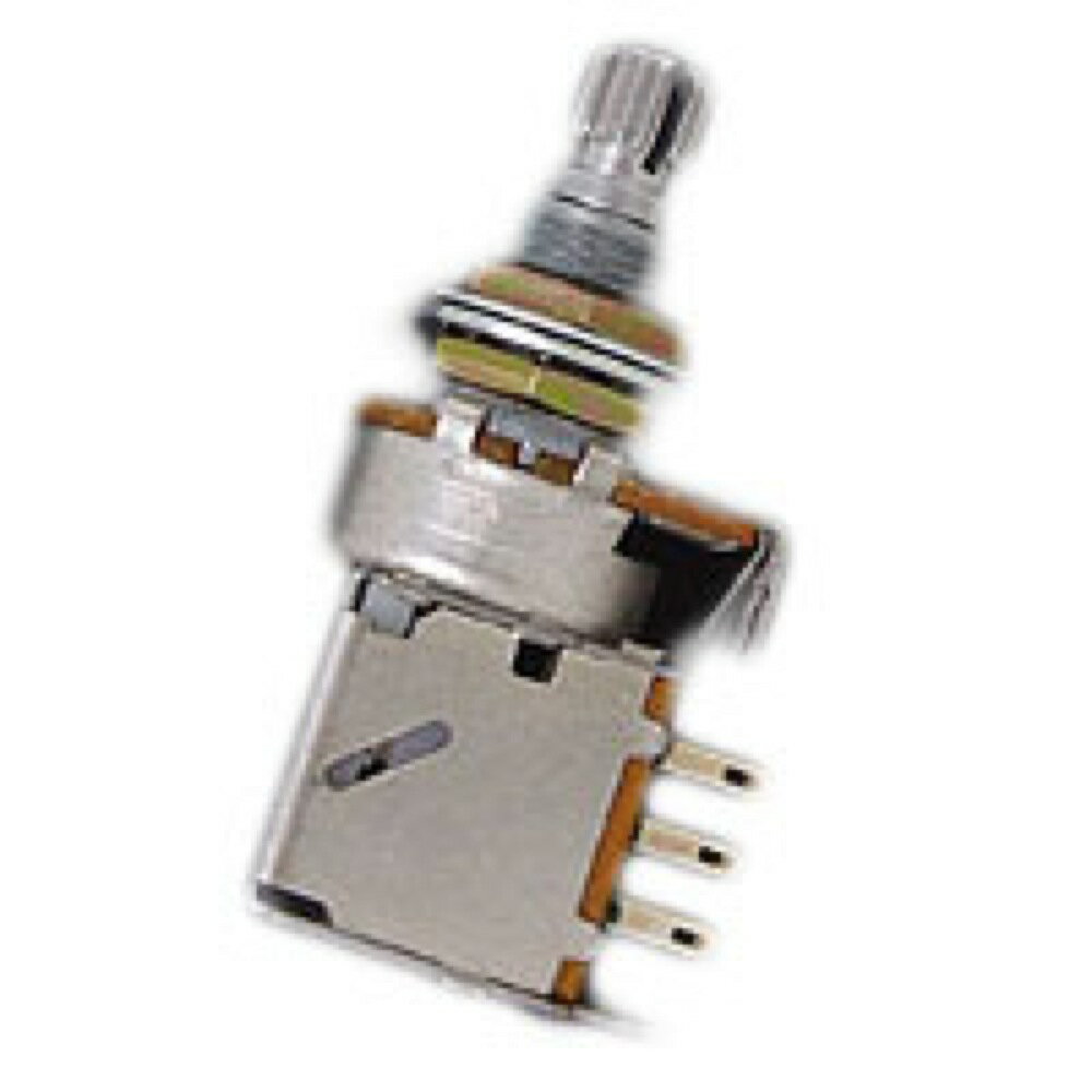 ※ギターパーツの取り扱いには、相応の技術と知識が必要になります。自己責任にて、取り扱い可能な方のみ、ご検討下さい。FT-13 SWITCH POT 250KΩ通常のポットを使用したボリューム回路、トーン回路では、フルテンにしても若干の信号がポットの内部回路を通ってロスが発生するため、ギターの音抜けは悪化してしまいます。しかしSONICの“フルアップ・ボリューム・ポット”と“フルアップ・トーン・ポット”を使用すると、フルテン時にはボリューム及びトーン回路が完全にバイパスされ、まったく曇りのないフルアップ・サウンドが得られます。もちろんボリュームやトーンを絞った場合には、従来どおりのコントロールが可能です。