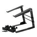 Dicon Audio LPS-002 with clamps LAPTOP STAND ラップトップスタンドLPS-002 with clamps LAPTOP STANDは、ノートパソコンやCDJプレイヤー、サンプラー等の設置に便利なラップトップスタンドです。クランプアタッチメント付属タイプテーブルの上への据置きの他に、アタッチメントを使用してDJテーブル等にクランプして設置することが可能です。スペック横幅（3段階に調整可能）　235mm（スペーサー無し）260mm（スペーサー1個装着時）285mm（スペーサー2個装着時）高さ （5段階に調整可能）　1段 240mm2段 270mm3段 300mm4段 330mm5段 360mmクランプ幅最大約5cm最小約1.5cm