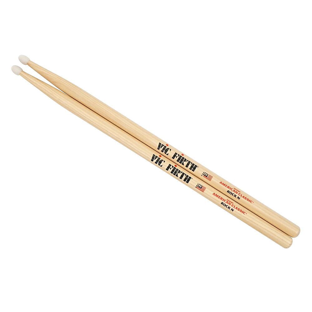 VIC FIRTH VIC-RN Rock ドラムスティック抜群のグリップ感を生みだす独特のフィニッシュや、木材の微妙な個体差を見極め最適なペアを選びだすコンピュータペアリングシステムなど、高度に洗練された技術と品質を誇る“ヴィックファース”。定番の「アメリカンクラシック」16.0mm×423mm材質：ヒッコリーナイロンチップモデル