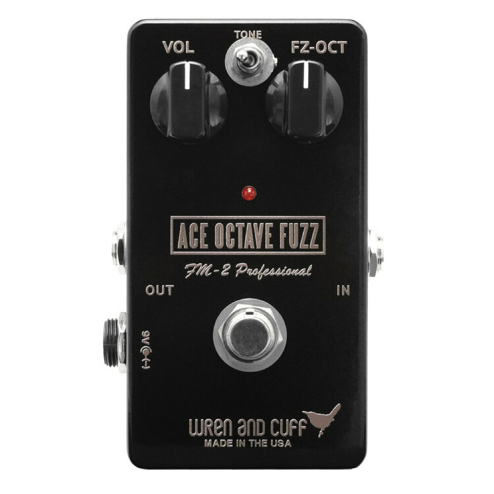 Wren and Cuff レナンドカフ Ace Octave Fuzz オクターバー ファズ ギターエフェクターWren and Cuff Ace Octave Fuzzは、有名な“Ace Tone Fuzz Master FM-2 Professional”を正確に再現したファズペダルです。Ace Toneは、エース電子工業が展開していたブランドで、後にローランドの創始者となる梯郁太郎氏が設立したメーカーです。Fuzz MasterシリーズはFM-1からFM-3まで、3作が作られましたが、中でもFM-2特に有名で、Fuzz Masterを代表するモデルです。オリジナルFM-2は1968年頃から1971年頃にかけて製造されており、有名なShin-Ei Superfuzzのヴァリアントの1つです。Ace Octave Fuzzは特にトーンを絞って12F以上の位置を弾くことで、豊かで大胆かつ明瞭なオクターブアップサウンドが得られます。世界的に定番のヴィンテージオクターブアップファズ、例えばTycobrahe OctaviaやUnivox SuperfuzzとAce Octave Fuzzの最大の違いは、その音色です。Ace Octave Fuzzにはオリジナルモデル同様、Toneトグルスイッチがあり、このスイッチによってミッドレンジを押し出すサウンドや、ファットで分厚い強烈なローの音色が得られます。Wren and Cuffの他の“リクリエイション”同様、ただ単に回路図だけを用いてヴィンテージペダルを制作するのではなく、本物のヴィンテージユニットを分解、分析した上で、長年に渡り使用された“現在のヴィンテージペダルの姿”をそのまま再現しました。現代的な筐体を用いることで、使い勝手はもちろん、オリジナルよりもノイズレスを実現しました。●特徴・オリジナルよりもノイズレス・スタンダードなセンターマイナスDC9Vアダプター対応、9V電池駆動も対応・電源由来のノイズを除去するフィルタ回路を増設・リレースイッチを用いないトゥルー“ハードワイヤー”バイパス・最高品質のコンポーネンツを用い、Los Angels CAにて制作・限定生産モデル●使い方・ギターのVolumeとToneを積極的に・ギターのVolumeを軽く下げ、Toneを落とせばオクターブアップが強くなりまネックピックアップにするとより効果的です。・特にネックピックアップではファットなトーンが得られます。・ノイジーでテリブル、強烈なファズサウンドにも最適・Ace Octave Fuzzの前に、さらに別のファズをかけると強力なサウンドが得られます。