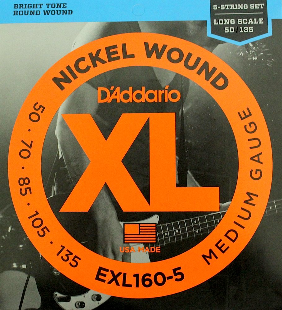 D'Addario EXL160-5 Long Scale 5-strings 5弦用ベース弦世界中のミュージシャンからの圧倒的な支持を誇る、言わずと知れたベース弦のスタンダード。 ブライトでかつ正確なイントネーションを生み出し、どんなベースとも相性抜群です。MEDIUM GAUGE/5-String/Long1st:XLB0502nd:XLB070 3rd:XLB0854th:XLB1055th:XLB1355セットでの販売です。　