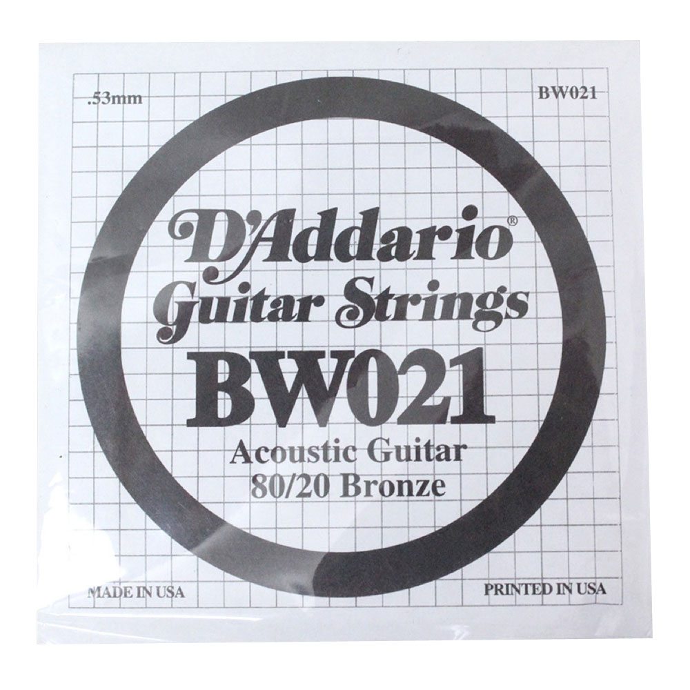 D'Addario BW021 アコースティックギター用バラ弦×5本ダダリオ BW021弦 アコギ用バラ弦です。80/20 Bronze Round Wound ブロンズワウンドゲージ：.0215本セットでの販売です。