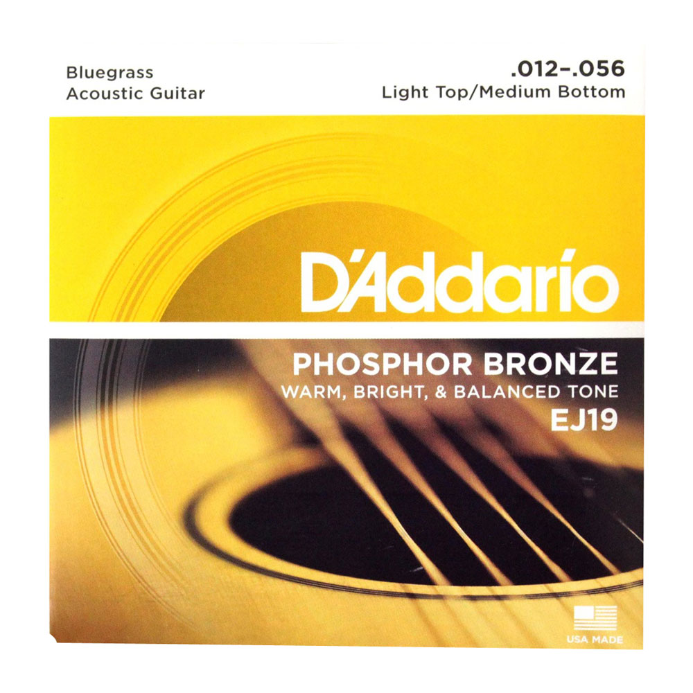 D'Addario EJ19 Bluegrass Light Top Medium Bottom アコースティックギター弦Phosphor Bronze Round Wound1974年から生産が始まったフォスファーブロンズ弦。そのサウンドは世界中のアーティスト達を魅了し、今もなおライブ/スタジオワークなど場所を選ばす愛用されています。Bluegrass：Light Top/Medium Bottomゲージ1st:PL012 2nd:PL0163rd:PB025 4th:PB035 5th:PB0456th:PB0565セットでの販売です。