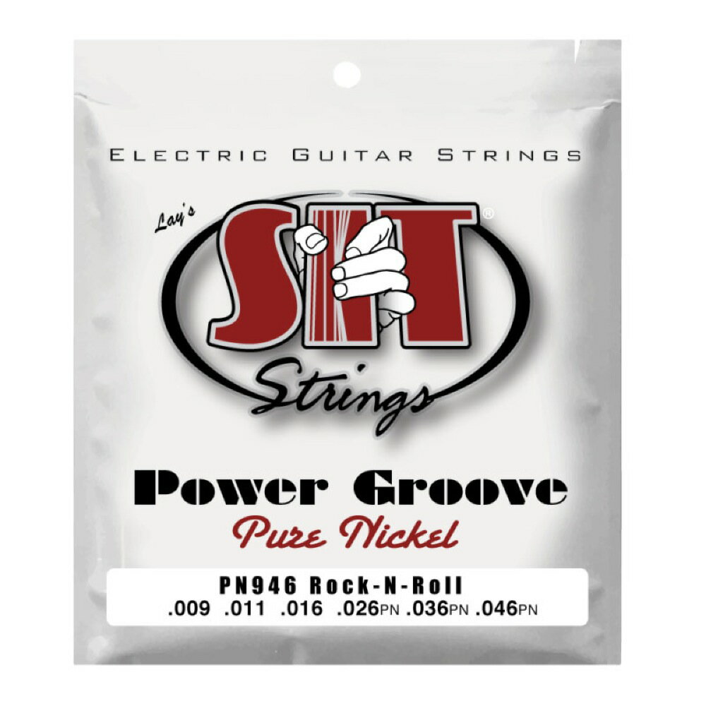 ※画像はサンプルです。ゲージは商品説明をご確認ください。SIT STRINGS PN946 ROCK-N-ROLL POWER GROOVE エレキギター弦×3セット。巻線素材に純ニッケルを使用したモデル。純ニッケルによる素晴らしいフィーリングとイントネーションは、ヴィンテージ・ギターに最適です。湿気などの環境の影響に強い完全密封によるシールド・パッケージを採用。Pure Nickel Round WoundROCK-N-ROLL / 009P-011P-016P-026PN-036PN-046PN3セットでの販売です。