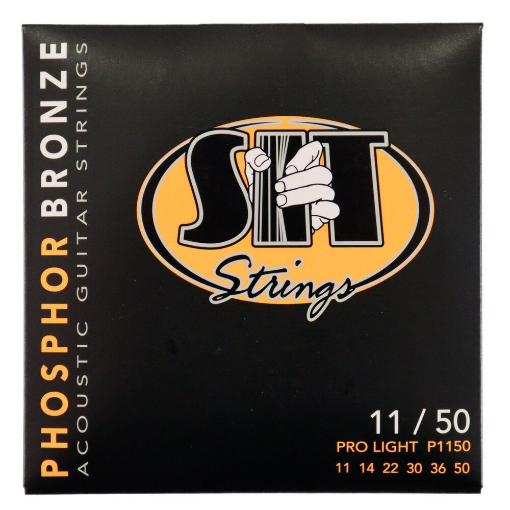 SIT STRINGS P1150 PRO LIGHT PHOSPHOR BRONZE アコースティックギター弦×12セット。上品で落ち着いた音色が得られるフォスファー・ブロンズによるスタンダードなアコースティック弦です。ハイカーボン製6角芯線に92：8の高純度ブロンズを巻いており、ロングライフで豊かなトーンが楽しめジャンルを問わず使えます。湿気などの環境の影響に強い完全密封によるシールド・パッケージを採用。Phosphor Bronze Round WoundPRO LIGHT / 011P-014P-022B-030B-036B-050B12セットでの販売です。