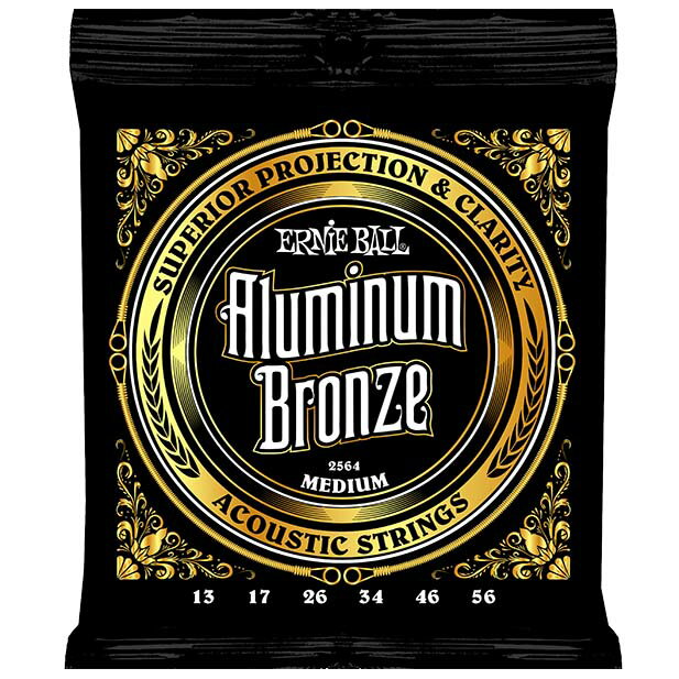 ERNIE BALL 2564 Aluminum Bronze Medium アコースティックギター弦×12セット※12セットでの販売です。Aluminum Bronze Acousticアルミニウム・ブロンズは、アーニーボール独自の技法を用いて、ブロンズにアルミニウムをブレンドさせたアコースティックギター弦です。アルミニウム・ブロンズのサウンドは、伝統的なブロンズ弦に比べ、全ての音域においてより際立たせたトーンを実現しています。特に強力なローエンドとクリアでクリスピーなハイエンドのサウンドが印象的です。また、耐腐食性にも優れています。進化したアコースティックギター弦、それがアルミニウム・ブロンズです。・ブロンズにアルミニウムをブレンドしたワウンド弦・芯線は強靭なマルエージング・スティール・ヘックス・コアを採用・強調されたロー、パンチのあるミッド、クリスピーなハイ・優れた耐腐食性能Mediumゲージ：.013 .017 .026 .034 .046 .056