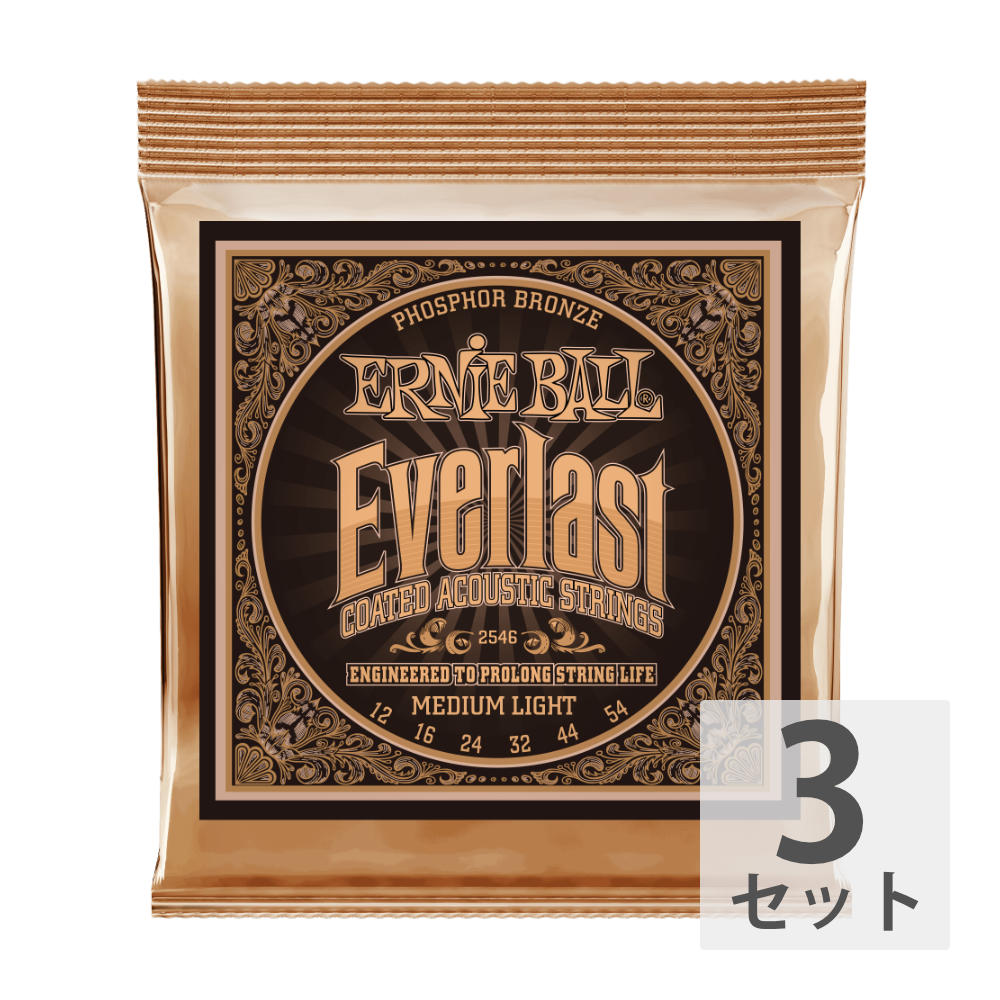 アーニーボール ERNIE BALL 2546 Everlast Coated PHOSPHOR BRONZE MEDIUM LIGHT アコースティックギター弦 3セット