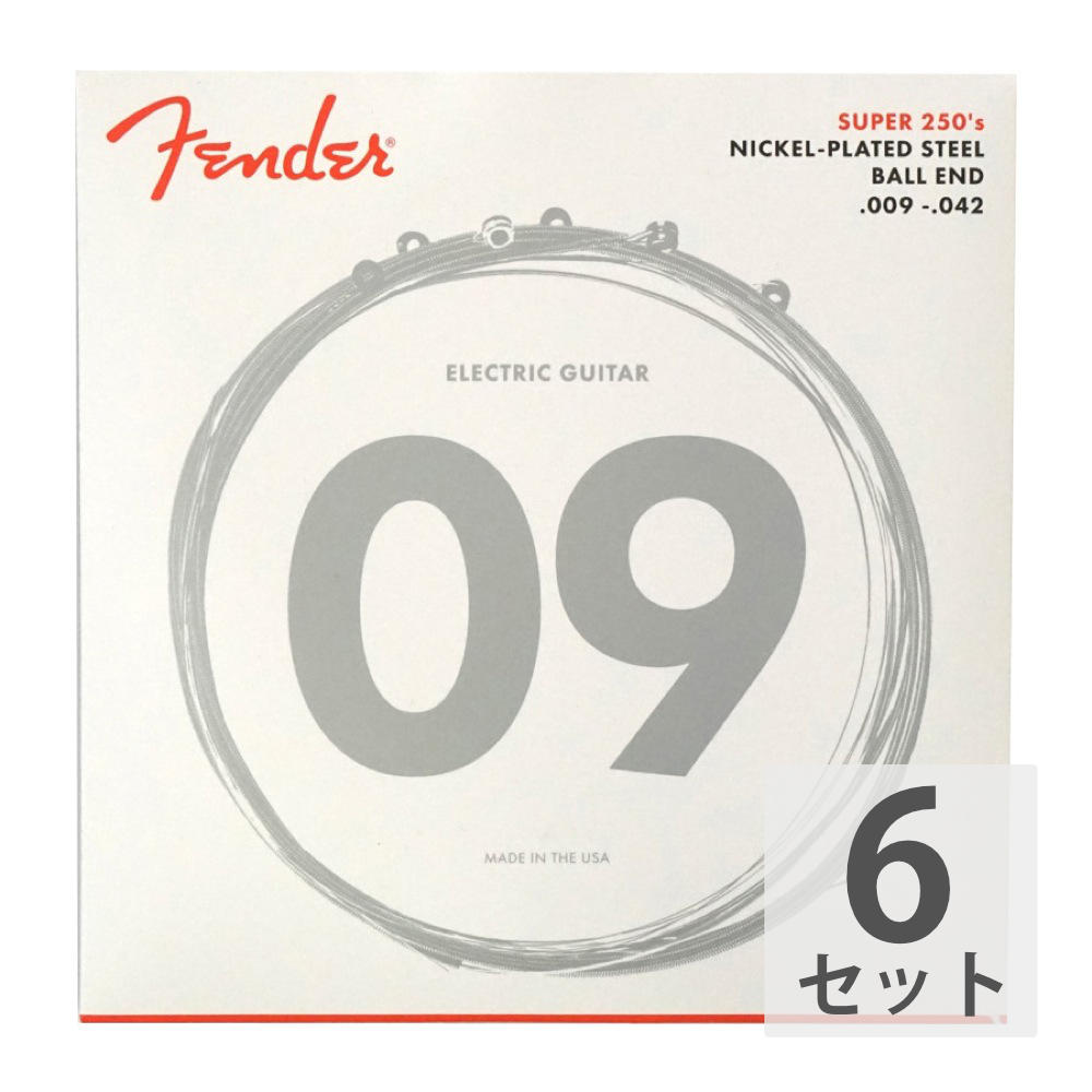 フェンダー Fender Super 250's Nickel-Plated Steel 250L Light 09-42 エレキギター弦×6セット