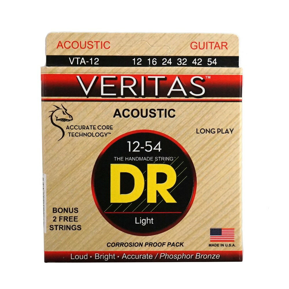 0.12 - 0.54 - DR VERITAS VTA-12 LIGHT アコースティックギター弦×6セット