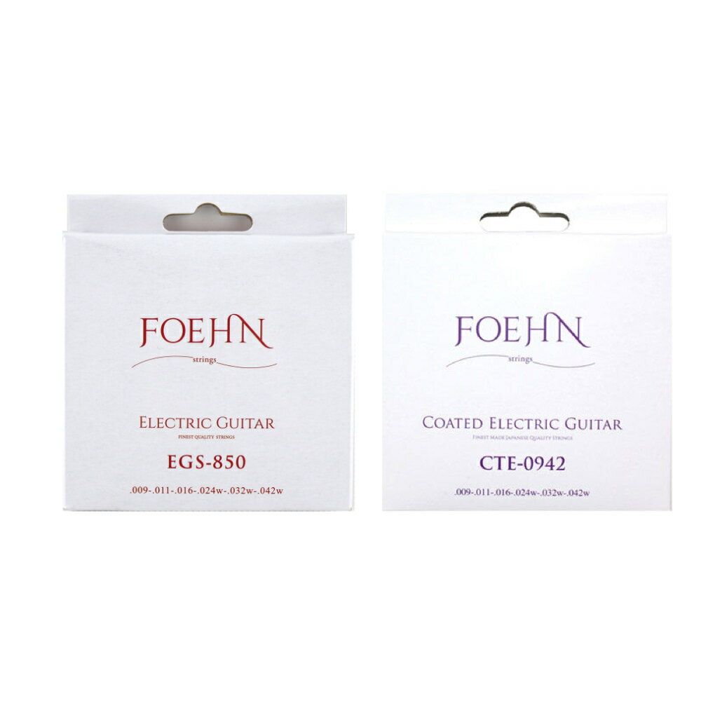 chuya-onlineがお届けする、エレキギター弦お試しセットです。本セットは、FOEHN（フェーン）Stringsの定番ゲージのエレキギター弦(ノンコーティング弦とコーティング弦1セットづつ)をセットにしております。■各セットの説明ーーーーーーーーーーーーーーーーーーーFOEHN EGS-850 Electric Guitar Strings Super Lightゲージ：009・011・016・024・032・042ーーーーーーーーーーーーーーーーーーーFOEHN CTE-0942 Coated Electric Guitar Strings Super Lightゲージ：009・011・016・024・032・042ーーーーーーーーーーーーーーーーーーー■FOEHN EGS-850 Electric Guitar Strings Super Light エレキギター弦 09-42FOEHN（フェーン）Stringsのエレキギター弦の特徴はピュアで透明感のあるトーンと安定したイントネーション。六角芯線とニッケルプレートスチールを採用。■FOEHN CTE-0942 Coated Electric Guitar Strings Super Light コーティングエレキギター弦 09-42FOEHN（フェーン）Coated Strings弦の特徴は六角芯線、上質なUSスチールを採用したピュアで透明感のあるトーンと安定したイントネーション。さらに極薄のテフロンコーティングを施し、弦の瑞々しい響きを維持しながらもロングライフ性を獲得しました。また、質感も滑らかで、スムースなフィンガリングを実現します。■FOEHN Strings多くの有名ブランド弦のOEMも手がける工場で精巧に製造されています。サウンド、ロングライフ、デザイン、そして高いコストパフォーマンスを実現した新たなスタンダード弦です。※ジャズマスタータイプのギターは、弦の長さが足らず、弦が張れませんのでご注意下さい。