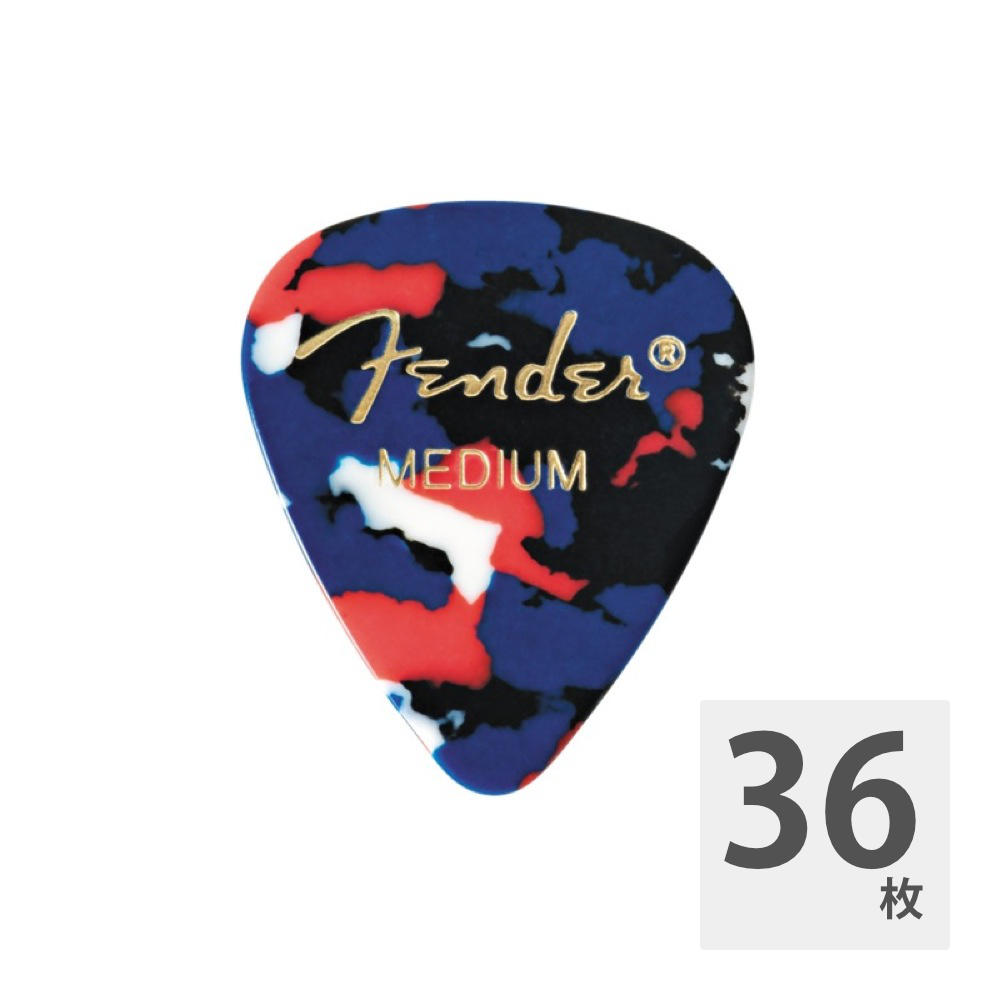Fender 351 Shape Classic Picks Confetti Medium ピック×36枚※色味、柄に個体差がございます。掲載画像と異なる場合がございますのであらかじめご了承ください。フェンダーで最もスタンダードなセルロイド製ピックです。あらゆるジャンルに対応できるピックです。シェイプ：ティアドロップカラー：Confetti厚さ：Medium36枚セットでの販売となります。