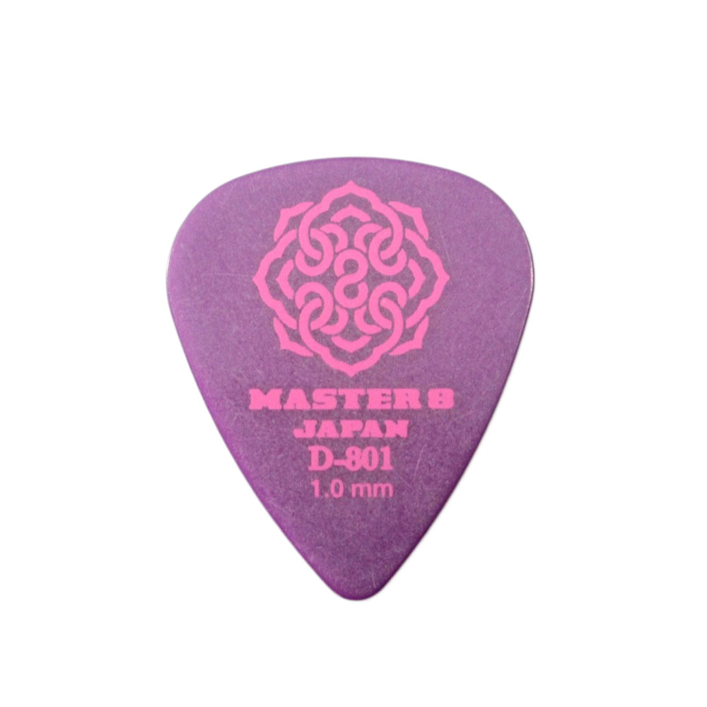 MASTER 8 JAPAN D801-TD100 D-801 TEARDROP 1.0mm ギターピック×30枚。【D-801シリーズ】ピック素材としては代表的な存在となったジュラコン(R)を使用。ピック製作の行程で非常に大きな比重を持つ【研磨】の行程でエッジを限りなく残してある仕様になっており、巻き弦に対するアタックを出しやすく仕上げられています。そのため、ギター・ベースともに”速い”発音が可能になっており、右手でのドライブを作りやすい設定になっています。シェイプ：ティアドロップ厚さ：1.0mm※30枚セットでの販売です。