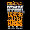 ERNIE BALL 2843/Stainless Hybrid Slinky Bass ベース弦×2セット。錆びに強く耐久性に優れたステンレス・スティール・ワイアーを採用した、ステンレス・ワウンドのベース弦です。アタックに対して反応がよく、ブライトな音色が特徴です。快活なロック・サウンドが欲しいベーシストに最適なシリーズです。2843/Stainless Hybrid Slinky Bassゲージ：45、65、85、105※2セットでの販売です。　