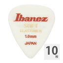 IBANEZ EL14ST10 1.0mm エラストマー ピック×10枚。ピックの素材に由来するピッキング時のノイズはその素材によって様々で、時に良い”味”となることもあれば、時には単に雑音として耳障りと思うことも有るでしょう。もちろんピックには弦と指とを媒介するという”プレイヤーとギターとの懸け橋”としての重要な役目があり、弾き心地、タッチ、求める音色やニュアンスへの影響度合などの理想は人それぞれで様々です。なるべくノイズを減らし、音の角を丸め、しっとりとした音を求めるためのピック。温かみのあるトーンで弾く、どちらかというとアコースティックなフレーズにぴったりのピック。それをコンセプトに開発したこのエラストマー・ピックは、発売以来数多くのミュージシャンからたくさんの御支持を頂いています。エラストマー・ピックのパイオニアとして私たちIbanezは、さらにラインナップの充実を進めていきます。■ポリエステル・エラストマー(by 東レ・デュポン)を素材として使用した、新感覚ピック・高強度と高耐久性、良反発弾性素材のため、擦り減りにくく、弦のはじきやすさは抜群です。・高消音性により、弦との接触時(=ピッキング時)のノイズを従来のピックとは比較にならないほど低減します。・高耐衝撃性により、弦タッチ/あたりが丸く、なめらかでしっとりとした弾き心地を実現します。■素材の硬さはSOFT(ソフト):STとHARD(ハード):HDの2種類・どちらも弾性を感じられる硬さですが、SOFTはより柔軟で、特にメロウなフレーズに最適です。形状：新定番ティアドロップ形状(既存ティアドロップ形状よりも先端を丸く成型し、よりマイルドなアタリを求めた新定番形状)SOFT素材厚さ：1.0mm※厚さ/形状は通常のピックとほぼ同様ですが、素材が柔らかな為、打感がマイルドでソフトな音色と暖かめのトーンを求める際に重宝します。一方でカッティングなどのエッジを効かせたアタック感は出せません。※10枚セットでの販売です。