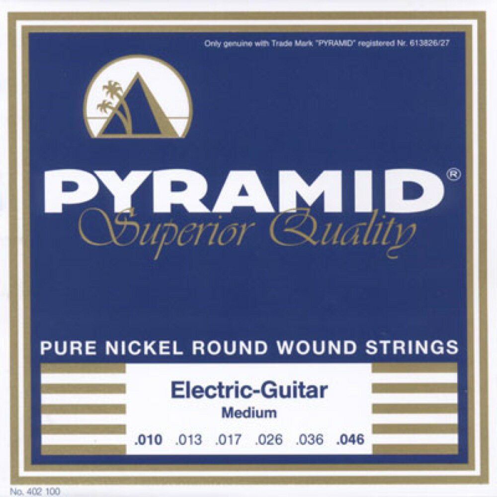 PYRAMID STRINGS EG Pure Nickel 010-046 エレキギター弦×6セット。PYRAMID STRINGS EG Pure Nickel 010-046 エレキギター弦"PYRAMID Electric Guitar Pure Nickel Round Wound Strings"最上級の素材を用いて製造された、あらゆるジャンル／スタイルにマッチするエレクトリックギター専用ゲージです。巻き線には純度99.2％のニッケルを使用。その響きは豊かできらびやか、そしてあくまでも音楽的です。幅広い適応性と心地よいプレイフィール、そしてロングライフを併せ持ち、高い次元でバランスが取れた、全てのギタリストにお薦めできるゲージ・シリーズです。medium（.010-.046）※6セットでの販売です。