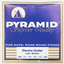 PYRAMID STRINGS EG Pure Nickel 009-046 エレキギター弦×6セット。"PYRAMID Electric Guitar Pure Nickel Round Wound Strings"最上級の素材を用いて製造された、あらゆるジャンル／スタイルにマッチするエレクトリックギター専用ゲージです。巻き線には純度99.2％のニッケルを使用。その響きは豊かできらびやか、そしてあくまでも音楽的です。幅広い適応性と心地よいプレイフィール、そしてロングライフを併せ持ち、高い次元でバランスが取れた、全てのギタリストにお薦めできるゲージ・シリーズです。light / medium（.009-.046）※6セットでの販売です。