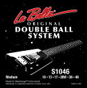 La Bella S1046 Regular Doble Ball System 10-46 エレキギター弦×6セット。ラベラ社の社長であるリチャード・ココ・ジュニアとスタインバーガー社の創設者ネッド・スタインバーガーが革新的なギターであるヘッドレスギターのために特別に開発した弦です。正確なレングスと最適なテンションを実現し、Sトレム、Rトレムシステム装備モデルにご使用いただけます。対応：「Sトレム」「Rトレムシステム」装備モデル。※トランストレムを搭載したモデルには対応しておりません。S1046 Regular.010 .013 .017 .026w .036 .046※6セットでの販売です。