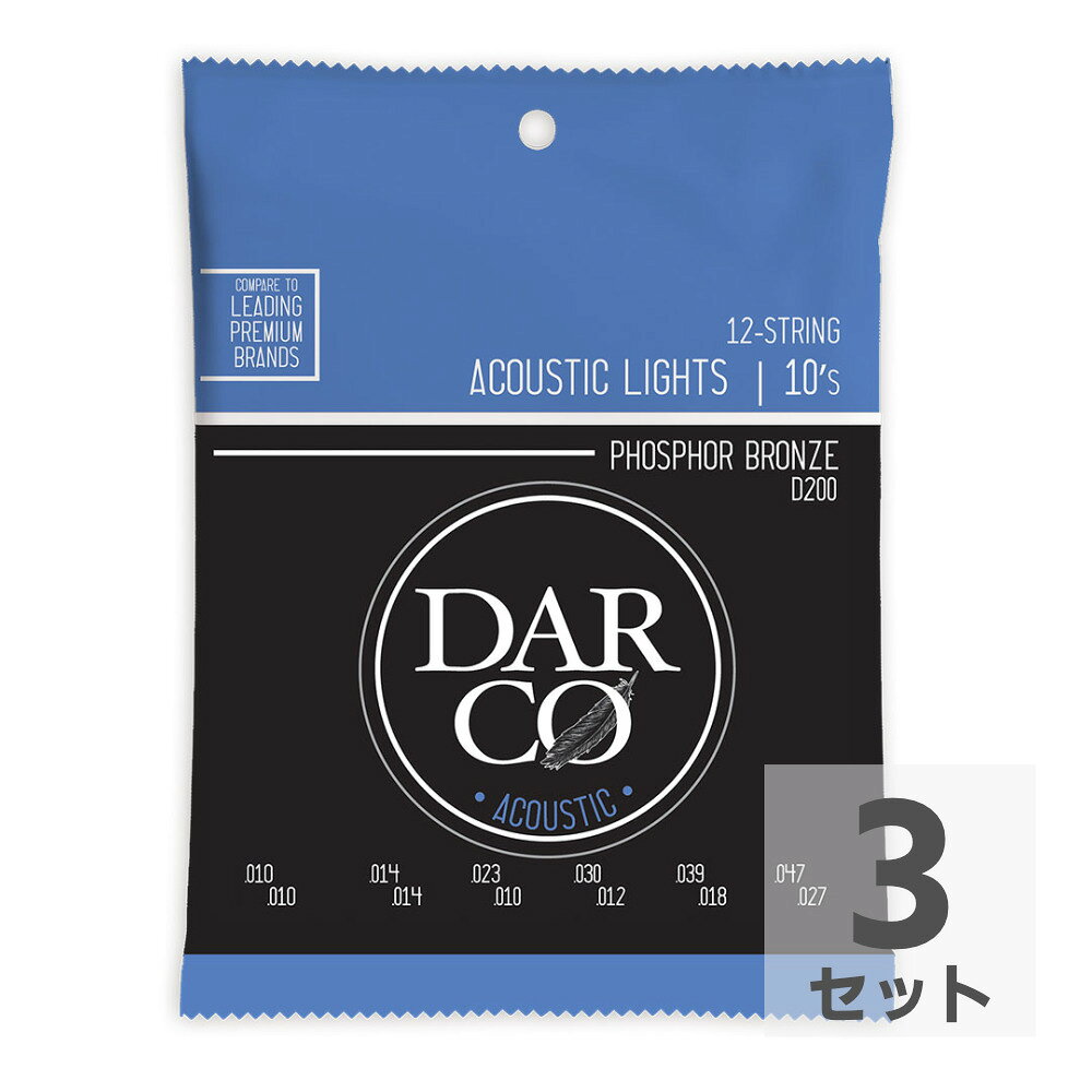 Darco D200 Acoustic Phospher Bronze Light 12弦用アコースティックギター弦×3セット。Darco D200 Acoustic Phospher Bronze Light 12弦用アコースティックギター弦Darco Acoustic12-String Light12弦用ライトゲージ： 010(010) 014(014) 023(010) 030(012) 039(018) 047(027)※（）内は複弦※3セットでの販売です。