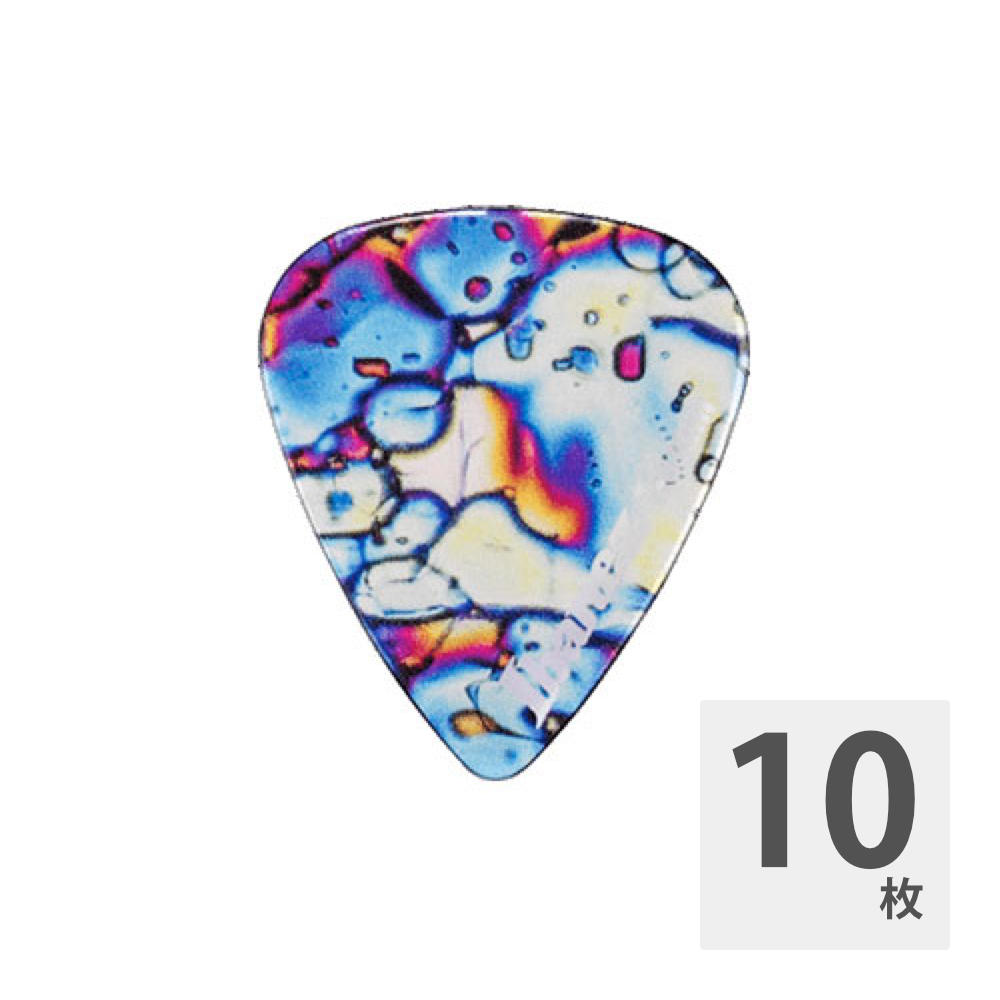 IBANEZ CP14H-P6 Kaleido Pick 1.0mm ギターピック×10枚。IBANEZ CP14H-P6 Kaleido Pick 1.0mm ギターピックKALEIDOシリーズのピックは、「Tritan」と呼ばれるコポリエステル素材を使用したピック。 「Tritan」は、ギターピックの素材として初めて採用される新素材であり、ガラスのように透明で、耐久性があり、成形のし易さが特徴です。また、カラフルなデザインもKALEIDOシリーズの大きな特徴で、通常のピックでは表現出来なかった色鮮やかできめ細やかなデザインを実現しました。レギュラーモデルとして、6パターンのデザインと3種類の厚みをラインナップしています。・TRITAN は、透明性・耐薬品性・強靭性・成形性・耐熱性を兼ね備えた新世代のコポリエステル樹脂です。通常のピックよりわずかに柔らかく、タッチ/アタックが軽やかで、ピッキングニュアンスの調整が容易です。【SPEC】Product Name：KALEIDO Series 厚さ：1.0mm 材質：トライタン(コ・ポリエステル) シェイプ：Teardrop Shape ※10枚セットでの販売です。