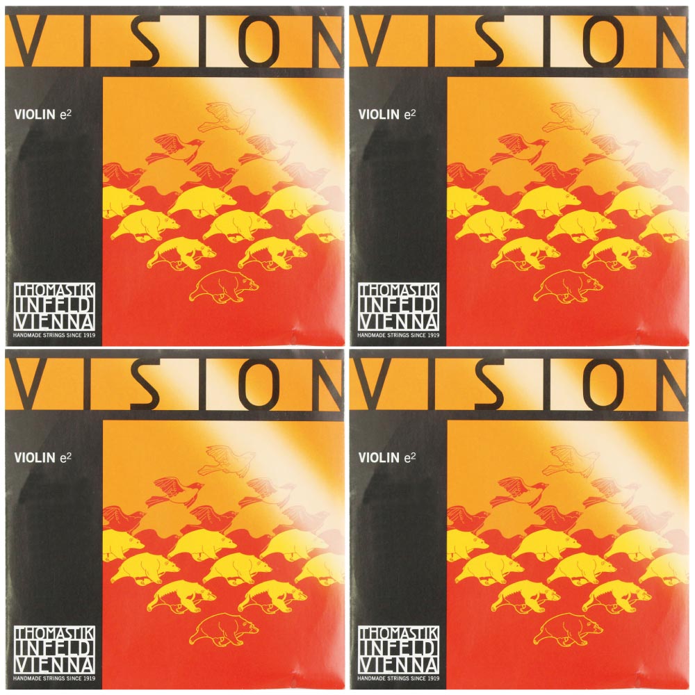 Thomastik VISION 4/4サイズバイオリン用 セット弦Thomastik VISION 4/4サイズ分数バイオリン用セット弦ドミナントやInfeld弦でも有名なThomastik社のコストパフォーマンスモデル。量感のあるパワフルな鳴りと耐久性の高さによるロングライフ性能が高く評価されています。E線からG線まで各1本ずつのセットです。E線 VISION VI01 4/4 E線 マルチレイヤースチールワイヤー/スズメッキA線 VISION VI02 4/4 A線 シンセティックコア/アルミD線 VISION VI03 4/4 D線 シンセティックコア/アルミG線 VISION VI04 4/4 G線 シンセティックコア/シルバー