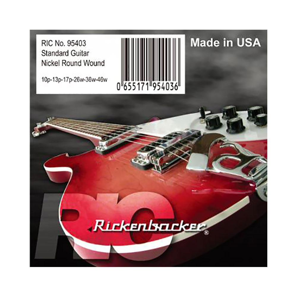 Rickenbacker Strings 95403 for Electric Guitar エレキギター弦×3セット。Nickel Round Wound10p 13p 17p 26w 36w 46wRickenbackerのエレクトリック・ギター用のレギュラーセット弦。レギュラースケールの全ての6弦モデルに張られている工場出荷弦。ニッケルラウンドワウンドの弦が、Rickenbackerサウンドにマッチする。 ※3セットでの販売です。