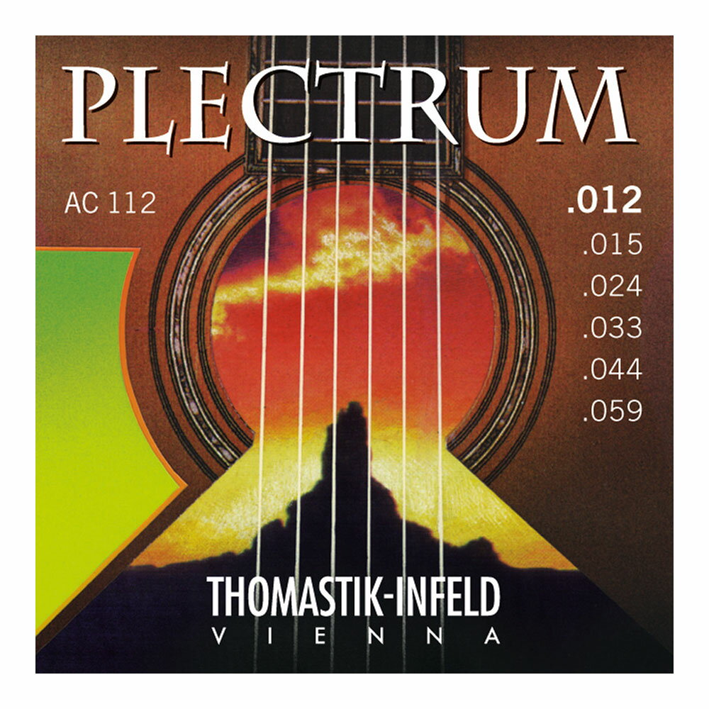 Thomastik-Infeld AC112 Prectrum Acoustic Series 12-59 アコースティックギター弦×6セット。Thomastik-Infeld AC112 Prectrum Acoustic Series 12-59 アコースティックギター弦全体的には少し低めに設定したテンションに組み合わされた、フラットワウンド弦（A、D、G）とラウンドワウンド弦（E）、そしてシルクインレイ。最上級の美しさとクラシックな音色をプロデュースしました。このコンビネーションがもたらすトーンはまさにジャジーな奏法にもぴったりです。トマスティック社のプレクトラム弦は、数々の経験をフルに活用しそれぞれのギターがもっている独特のトーンを強調することが可能です。特に相性が良いのはビンテージギターやオールドギターであり、上級の質感を与えることで、あなたの大切なギターの最も良い部分を最大限に引き出してくれることでしょう。1st E Plain Steel .0122nd B Plain Steel .0153rd G Bronze Flat Wound .0244th D Bronze Round Wound .0335th A Bronze Round Wound .0446th E Bronze Round Wound .059※6セットでの販売です。