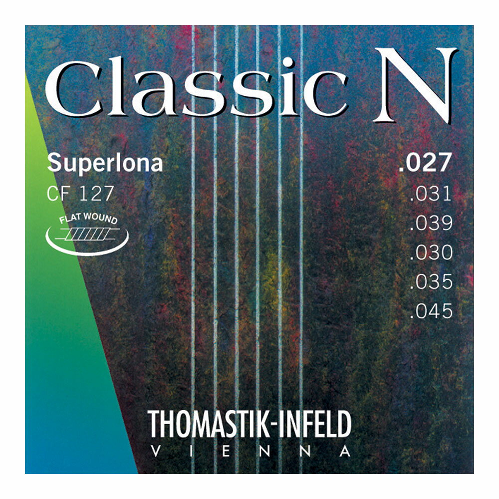 Thomastik-Infeld CF127 Classic N Series 27-45 クラシックギター弦×6セット。Thomastik-Infeld CF127 Classic N Series 27-45 クラシックギター弦2種類のベース（E,A,D）スタイルからお好みのサウンドを選べる耐久性のあるナイロン弦、それがClassic Nシリーズです。ひとつは銅に銀のメッキを施したラウンドワウンド弦（CR127）、またはクロームスティールのフラットワウンド弦です。Classic Nシリーズは非常に演奏し易い弦であり、初心者や練習用の弦としてお勧めです。1st E Plain Nylon .0272nd B Plain Nylon .0313rd G Plain Nylon .0394th D Chrime Steel Flat Wound .0305th A Chrime Steel Flat Wound .0356th E Chrime Steel Flat Wound .045※6セットでの販売です。