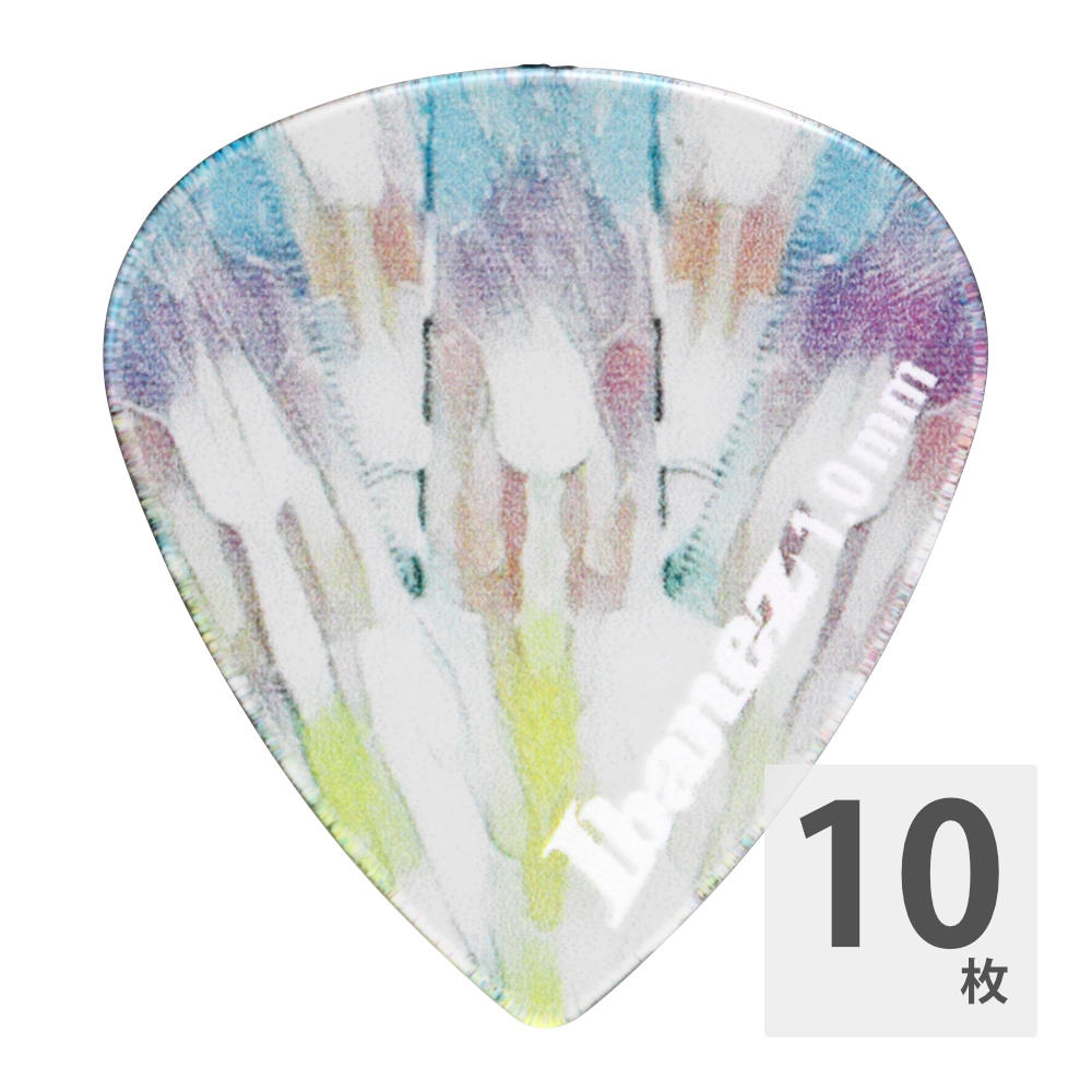 IBANEZ CP16H-P12 KALEIDO 1.0mm ギターピック×10枚。KALEIDOシリーズのピックは、「Tritan」と呼ばれるコポリエステル素材を使用したピック。「Tritan」は、ギターピックの素材として初めて採用される新素材であり、ガラスのように透明で、耐久性があり、成形のし易さが特徴です。また、カラフルなデザインもKALEIDOシリーズの大きな特徴で、通常のピックでは表現出来なかった色鮮やかできめ細やかなデザインを実現しました。【SPEC】Product Name：KALEIDO Series厚さ：1.0mm材質：トライタン(コ・ポリエステル)シェイプ：Short Teardrop Shape※10枚セットでの販売です。