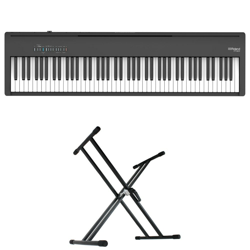 ローランド ROLAND FP-30X-BK Digital Piano ブラック 電子ピアノ キーボードスタンド 2点セット [鍵盤 Aset]