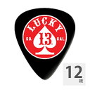 JIM DUNLOP Lucky 13 Spade Circle 0.60mm ギターピック×12枚。LUCKY 13は、1991年にカリフォルニアで数人で始めたアパレルメーカーです。音楽、カスタムモーターサイクル、B級ムービー、アート、タトゥなど様々な分野で活動しています。JIM DUNLOP社とのコラボにて生まれたピックです。シェイプ：ティアドロップデザイン：Spade Circle厚み：0.60mm※12枚セットでの販売です。