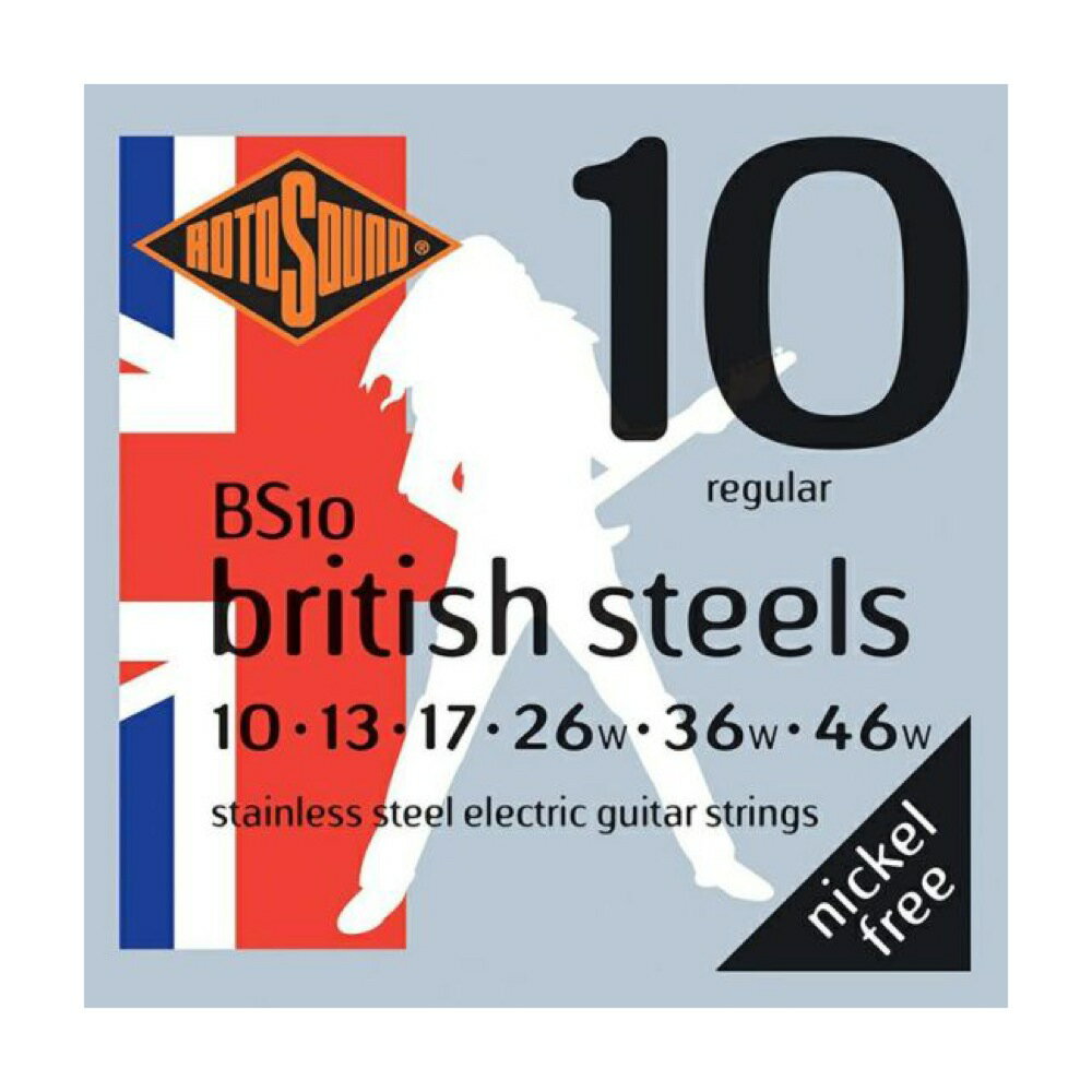 ROTOSOUND BS10 British Steels Regular 10-46 エレキギター弦×3セット。【British Steels Regular Stainless Steel BS10】BS10は、ブリティッシュ・ギターの真髄ともいえるサウンドで、伝説の音楽家たちに選ばれたロトサウンド初期のエレクトリック・ギター弦です。British Steelsシリーズは1960年代に作られたもので、存在感のある独特の明るいトーンを提供します。ニッケルを使用していないため、ニッケルアレルギーのプレイヤーにも適しています。・エレキギター用 Regular・String Gauges: .010 / .013 / .017 / .026w / .036w / .046w・Material: Stainless Steel・Tone: Bright・Output: Medium・Made in United Kingdom※3セットでの販売です。