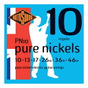 ROTOSOUND PN10 Pure Nickel Regular 10-46 エレキギター弦×3セット。【Pure Nickels Regular Pure Nickel PN10】PN10は、ブルース、ロカビリー、スムース・ロックに最適なPure Nickelsシリーズのエレクトリック・ギター弦です。ブライトなヴィンテージ・スタイルのピックアップとの相性が抜群です。100%ニッケル素材で、メッキされたものよりも長持ちする、暖かいトーンを与えます。指にもフレットにも優しく、非常に滑らかな感触で簡単にチョーキングができます。・エレキギター用 Regular・String Gauges: .010 / .013 / .017 / .026w / .036w / .046w・Material: Pure Nickel・Tone: Warm・Output: Medium・Made in United Kingdom※3セットでの販売です。