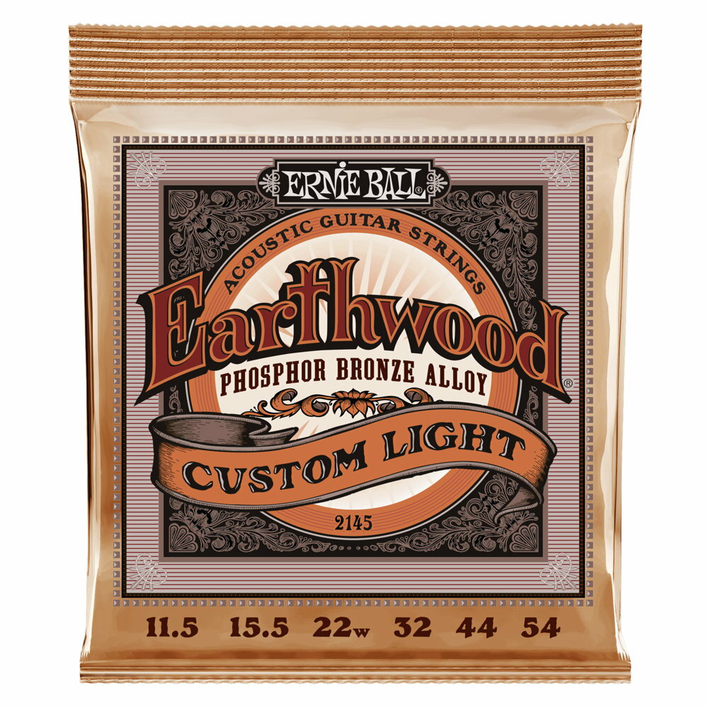 ERNIE BALL 2145 EARTHWOOD CUSTOM LIGHT 115-54 PHOSPHOR BRONZE アコースティックギター弦×3セットアースウッドフォスファーブロンズシリーズは錫メッキされた六角形のスチール芯線に92％の銅、7.7％の錫、0.3％のリンが巻き付けられた線材から作られています。リッチな響きと歯切れの良い鮮明なサウンドが特徴です。アースウッドフォスファーブロンズシリーズにハーフゲージのセットが仲間入りしました。3セットでの販売です。ゲージ:.011.5, .015.5 .022w, .032, .044, .054