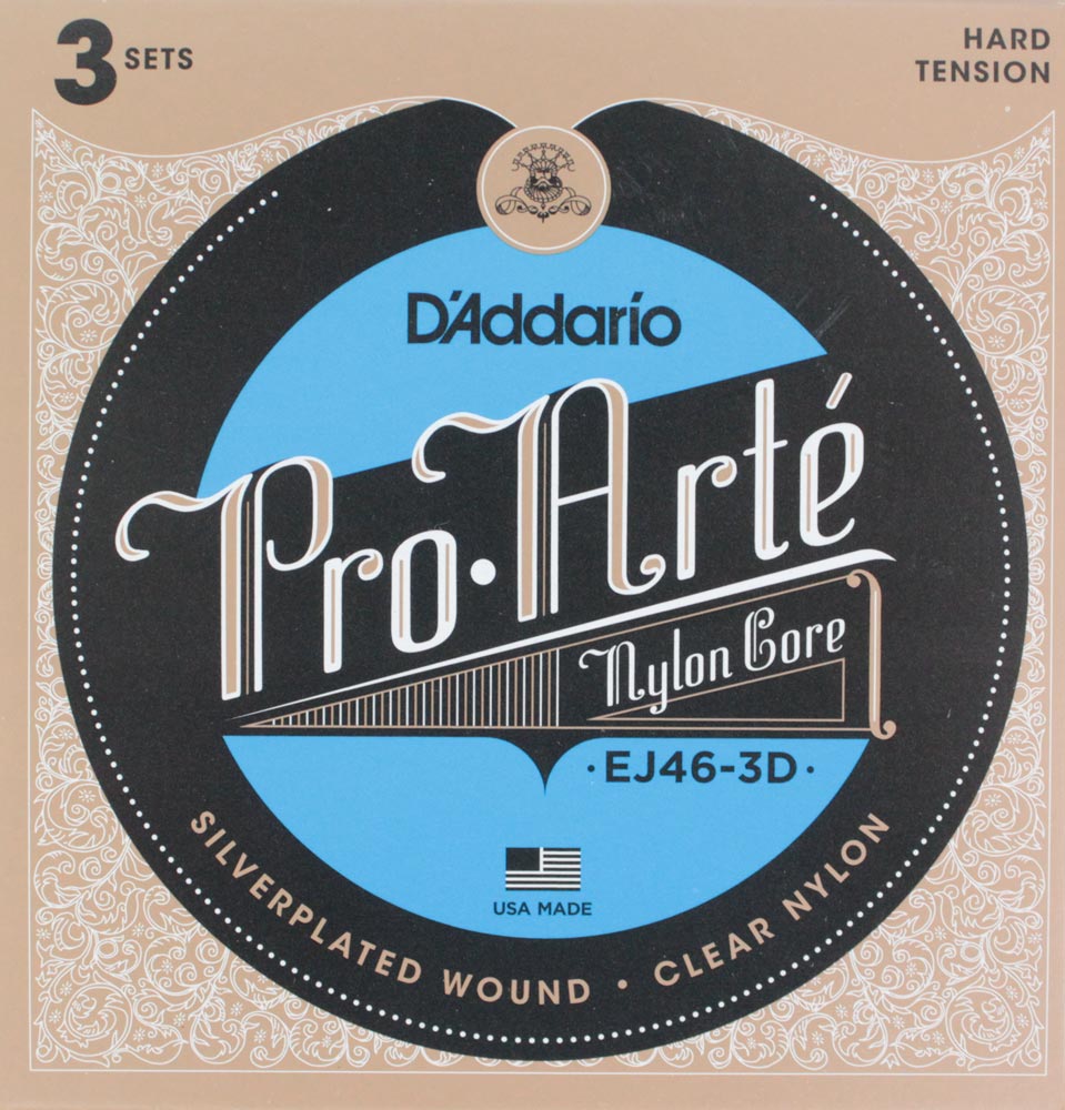 D'Addario Pro-Arte EJ46-3D クラシックギター弦 3セットパック×2パック（6SET）Pro-Arte（プロアルテ）『Hard/Silver on Nylon/Clear Trebles』3セットが1つのパッケージに入った商品です。 各セットは、弦の劣化の原因となる光と空気を遮断するダダリオ独自の特殊ポリマーの袋で密封されているので、長時間劣化する事がありません。ハイテンション※3セットパック×2（6SET）での販売です。