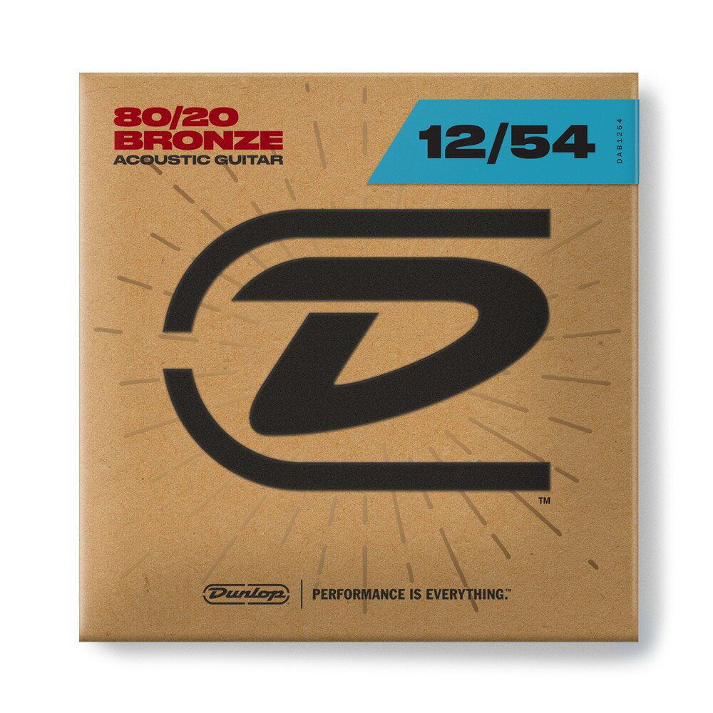 JIM DUNLOP 80/20 BRONZE DAB1254 Light アコースティックギター弦×6セット。Dunlop弦はカリフォルニアで製造され、いまや、USAの多くのミュージシャンに評価され、演奏されています。80/20 BRONZE アコースティックギター弦Lightゲージ：12, 16, 24, 32, 42, 54※6セットでの販売です。