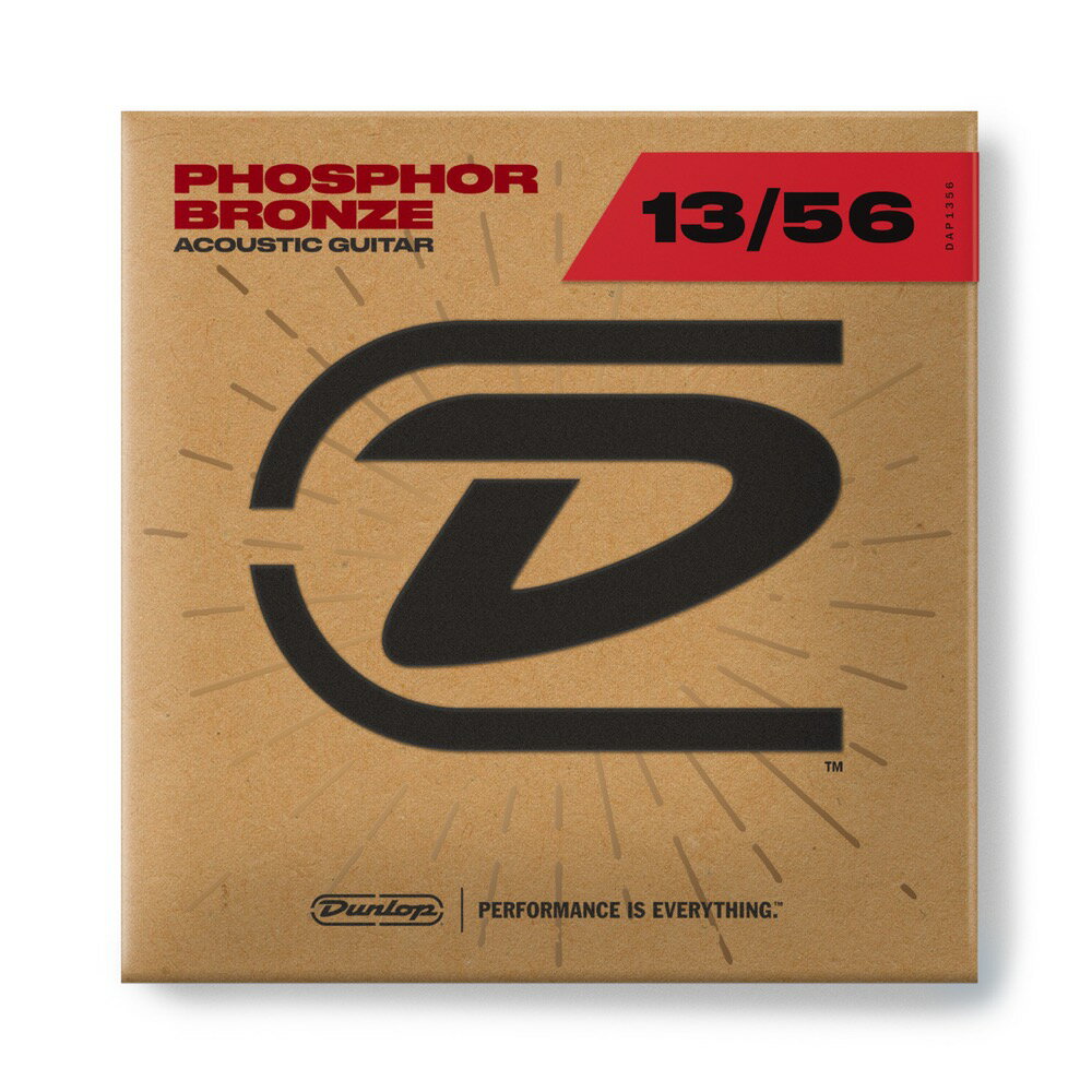 JIM DUNLOP PHOSPHOR BRONZE DAP1356 Medium アコースティックギター弦×6セット。Dunlop弦はカリフォルニアで製造され、いまや、USAの多くのミュージシャンに評価され、演奏されています。PHOSPHOR BRONZE アコースティックギター弦Mediumゲージ：13,17,26,36,46,56※6セットでの販売です。