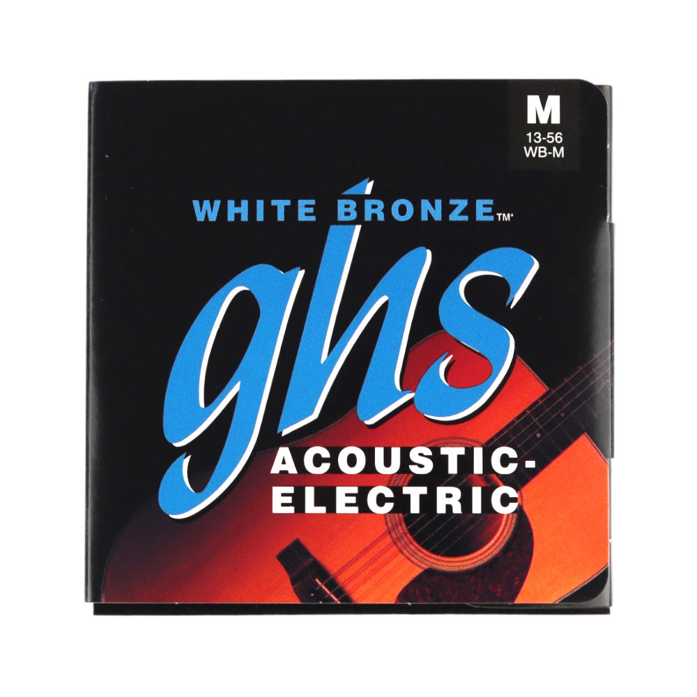 GHS WB-M White Bronze MEDIUM 013-056 アコースティックギター弦×12セット。Alloy 52合金で巻いたこの弦は磁気的に効率がよく、エレクトリックアコースティックギターに最適です。また、この材質は湿気による錆に強いので、長期間曇りのないトーンを維持してくれます。Alloy 52・型番：WB-M・Medium・ゲージ：.013 , .017 , WB26 , WB36 , WB46 , WB56※12セットでの販売です。