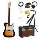 Fender フェンダー Made in Japan Junior Collection Telecaster RW 3TS エレキギター VOXアンプ付き 入門11点 初心者セット※ギター本体、アンプ以外の小物類に関しては、用途は同じですが掲載画像の製品と異なる場合がございます。あらかじめご了承ください。エレキギターにVOXアンプ「VOX Pathfinder10」、ケーブル、チューナー、ストラップ、換え弦、スタンド、ピック、クロス、ヘッドホン、ストリングワインダーをお付けした11点セットです。Fender Made in Japan Junior Collection Telecaster RW 3TS エレキギターMade in Japan Junior Collection Telecasterは従来のFenderのルックスを纏いながら24インチスケール指板を採用した、これから楽器を始めるエントリープレイヤーや若年層への新しい選択肢の一つとなるギターです。24インチスケール指板がコードを押さえやすさと押弦時の指への負担を軽減し、約94%にスケールダウンしたコンパクトなボディと新しいボディキャビティ設計により軽量化を実現することで、より高い演奏性を提供します。搭載している新設計のJunior Collection Modified Single Coil Telecasterピックアップは、高めのゲインによる歯切れの良いTelecasterトーンが得られます。ヴィンテージタイプのチューナーと6-Saddle Vintage-Style Strings-Through-Body Teleブリッジにより、チューニングの安定性を確保しています。またバックカットを入れることにより、体に吸い付くようなフィット感を実現しています。【Spec】カラー：3-Color Sunburst原産国：JPオリエンテーション：Right-Handシリーズ：Made in Japan Junior CollectionFingerboard Material：Rosewoodフィンガーボードラジアス：9.5" (241 mm)ネックフィニッシュ：Satin Urethaneネック：Mapleネックシェイプ：Modern "C"フレット数：22ナットの素材：Boneナット幅：1.650" (42 mm)ポジションインレイ：White Dotナット：Boneボディ：Basswoodボディフィニッシュ：Gloss Polyesterボディ素材：Basswoodボディシェイプ：Telecasterブリッジ：6-Saddle Vintage-Style Strings-Through-Body Teleコントロールノブ：Knurled Flat-Topハードウェアフィニッシュ：Nickel/ChromeNeck Plate：4-Boltピックガード：3-Ply Mint Greenストリング：Nickel Plated Steel (.009-.042 Gauges)Switch Tip：Blackチューニングマシーン：Vintage-Styleブリッジピックアップ：Junior Collection Modified Single Coil Telecasterコントロール：Master Volume, Master Toneネックピックアップ：Junior Collection Modified Single Coil Telecasterピックアップコンフィギュレーション：SSSwitching：3-Position Blade: Position 1. Bridge Pickup, Position 2. Bridge and Neck Pickups, Position 3. Neck Pickupフレットサイズ：Narrow Tallスケール：24" (610 mm)ケース/ギグバッグ: Gig Bag---------------●セット内容・エレキギター本体・VOX Pathfinder10 ギターアンプ・シールドケーブル・クリップチューナー・ストラップ・エレキギター弦・ギター/ベーススタンド・ピック・ヘッドホン・ケアクロス・ストリングワインダー