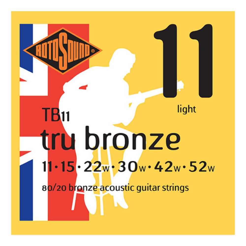 ROTOSOUND ロトサウンド TB11 TRU BRONZE ACOUSTIC LIGHT 11-52 アコースティックギター弦×6セット。TB11は、80/20ブロンズ素材の、響きの良さと透明感のあるトーンを提供するアコースティック・ギター弦です。●Made in United Kingdom・String Gauges: .011 / .015 / .022w / .030w / .042w / .052w・Material: 80/20 Bronze・Tone: Bright・Output: Medium※6セットでの販売です。