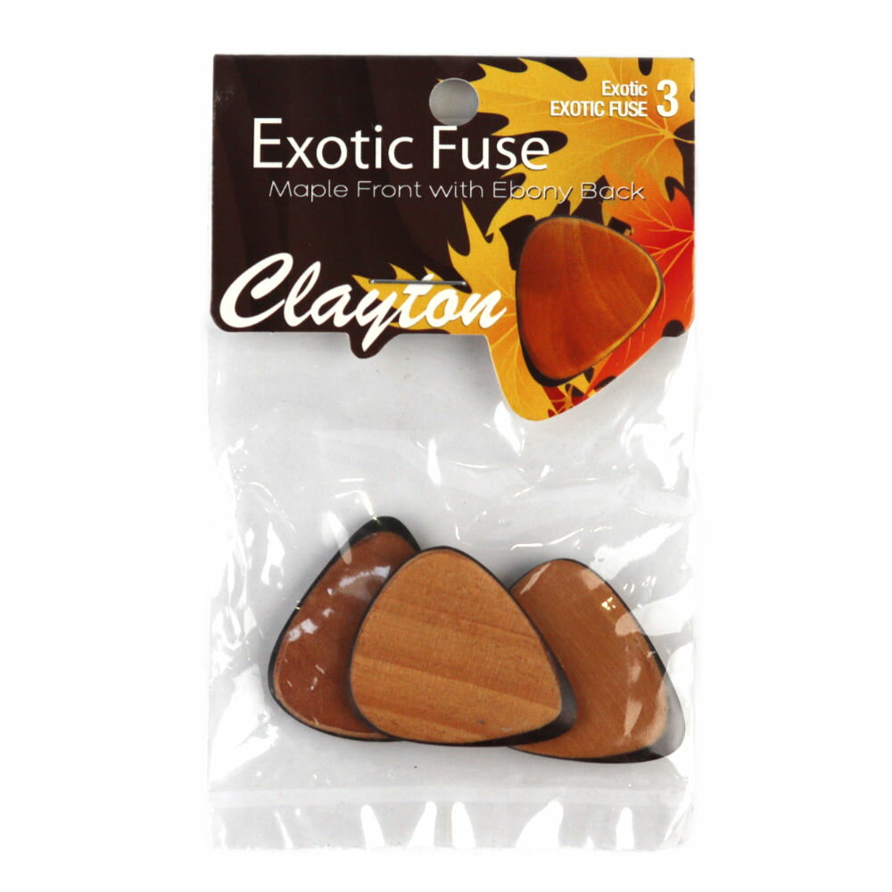 Clayton USA クレイトン EFME/3 Maple/Ebony Exotics ギターピック×3枚。天然素材を採用したピックシリーズです。エボニー材とメイプル材を使用したピック。美しい調和のとれたトーンが特徴です。※天然素材のため個体によって柄、杢目が異なります。※3枚セットでの販売です。
