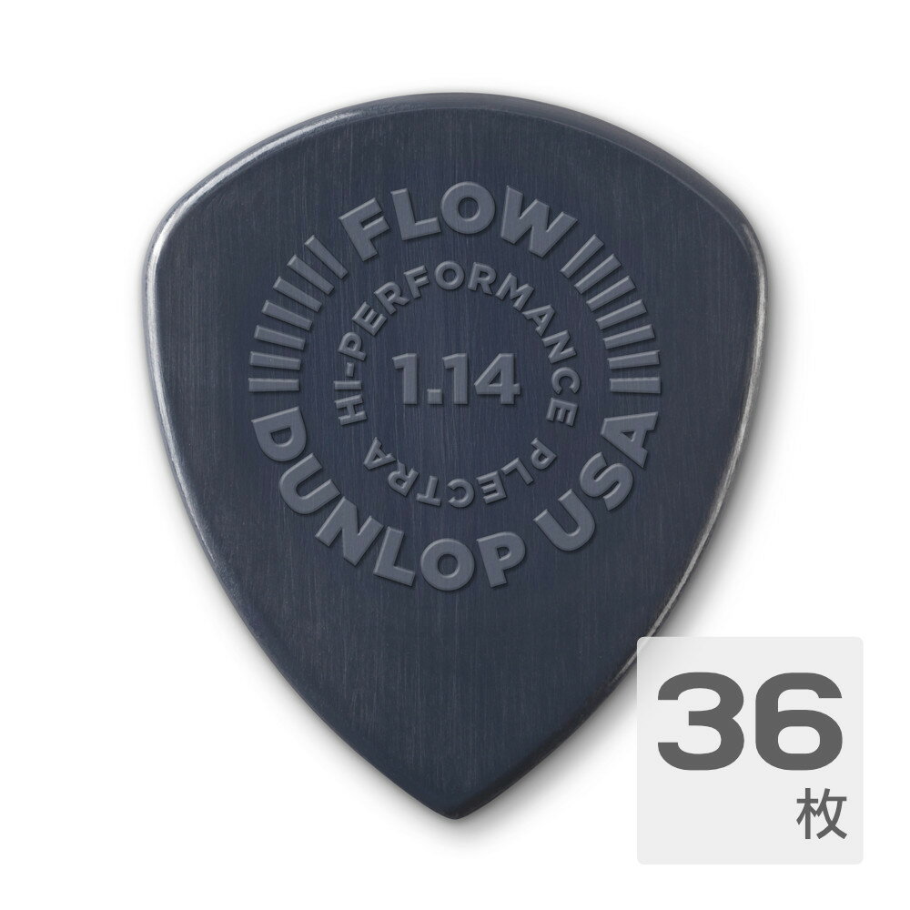 Jim Dunlop ジムダンロップ FLOW NYLON PICK 541B114 ギターピック×36枚。革新的な形状と伝統的な素材が融合するFLOW NYLONFLOW NYLON PICKは、革新的な形状のFLOWピックに、ナイロン特有の丸みのあるサウンドとやわらかな弾き心地をプラスした、まったく新しいピックです。FLOWの形状に合わせて独自に配合したナイロン素材を使用し、ワイドなグリップ、シャープなティップのFLOW PICKのデザインはそのままに、ベベル・エッジやグリップ・パターンのデザインを再設計。より高いホールド感と、正確なピッキングを実現しました。厚さ：1.14※36枚セットでの販売です。